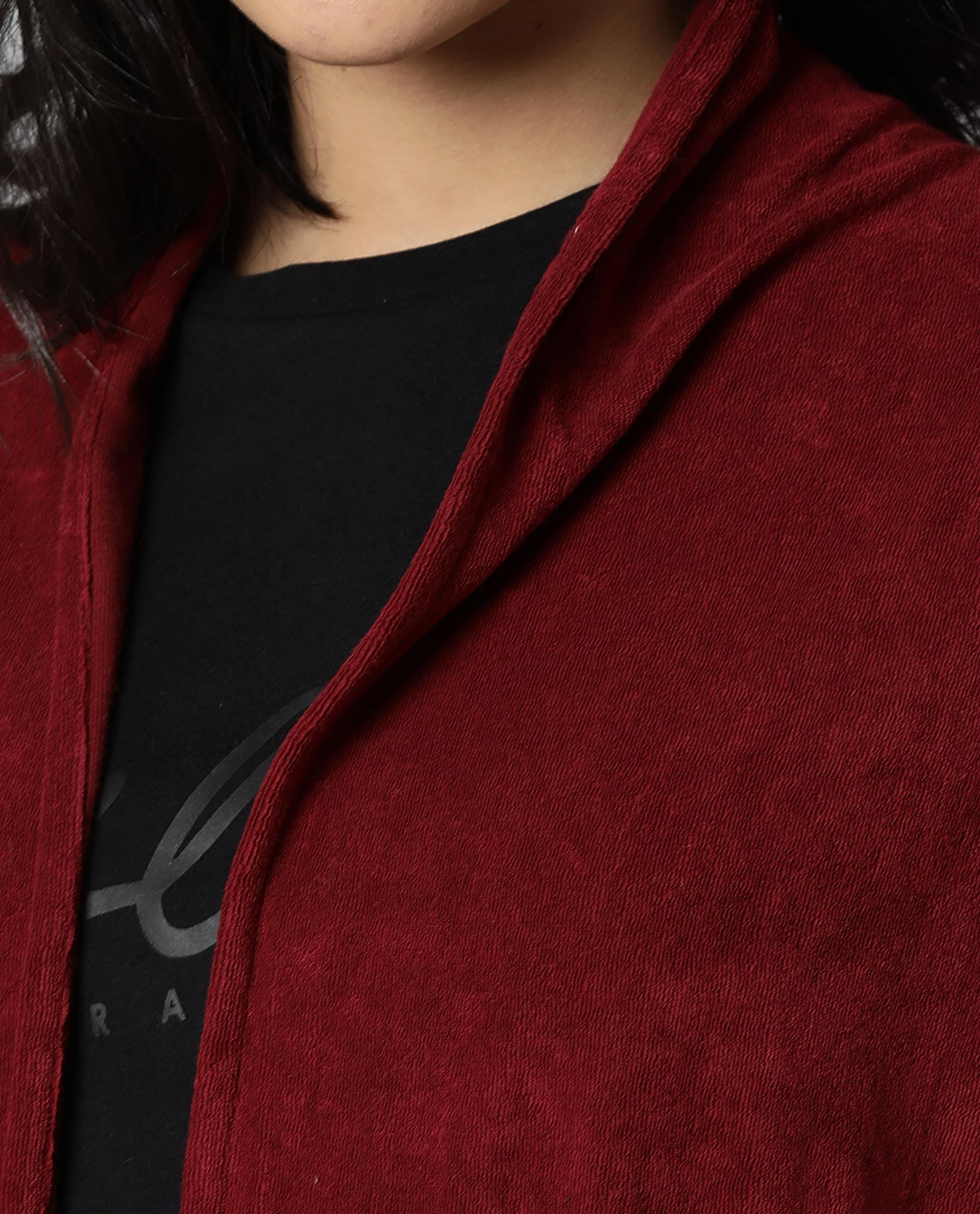 Rareism Women Sesh Maroon Overlayer Knit Fabric Solid