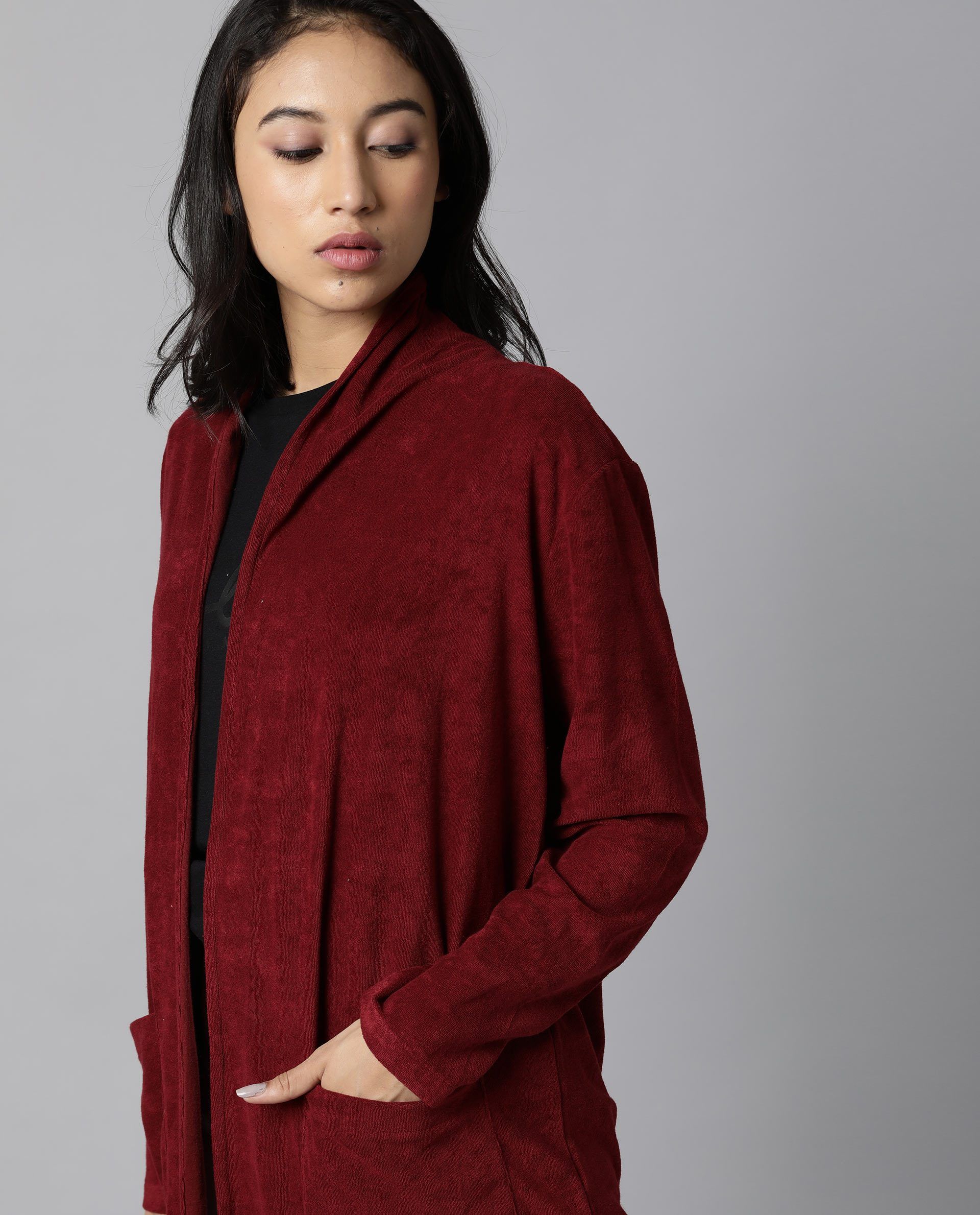 Rareism Women Sesh Maroon Overlayer Knit Fabric Solid