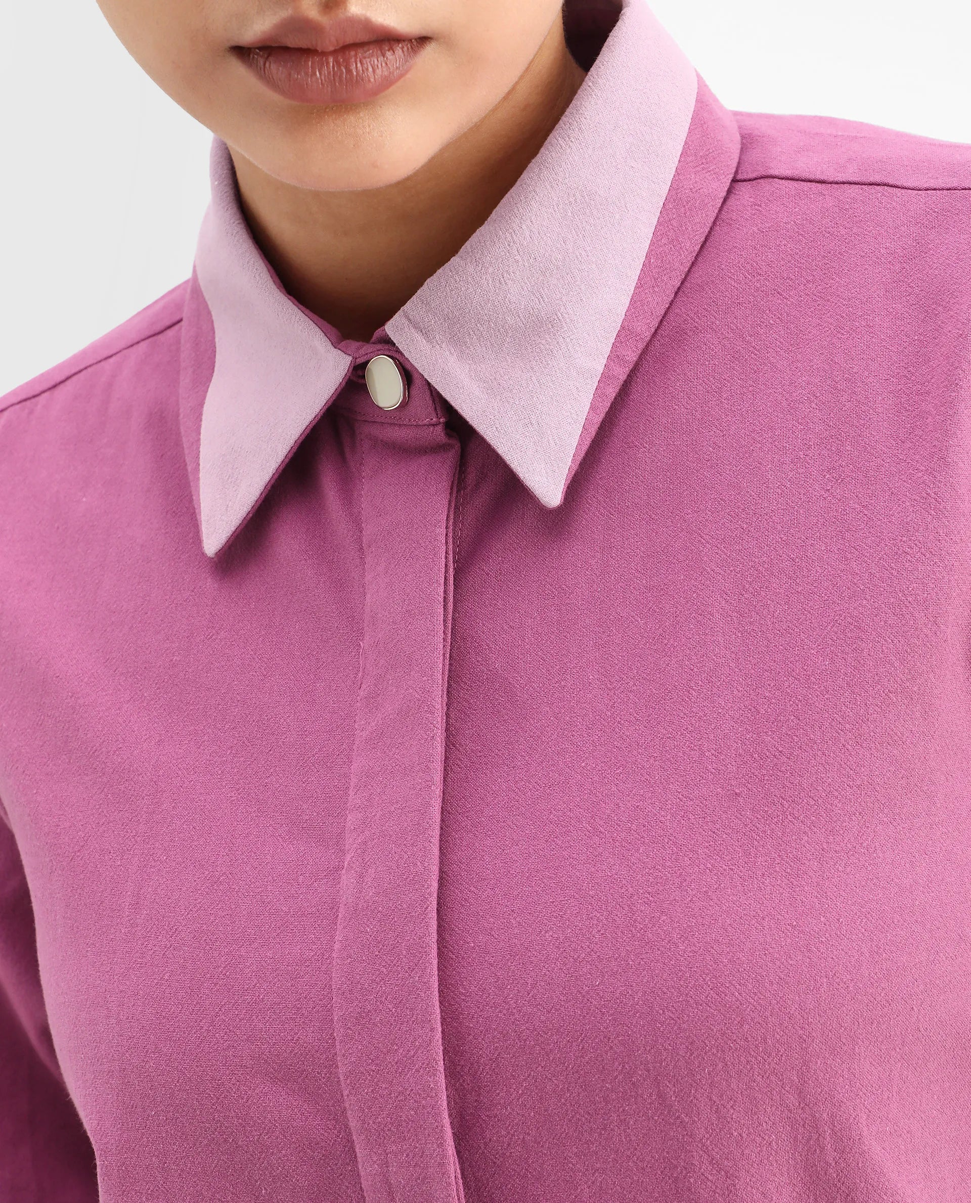 Rareism Women's Severo Pink Cotton Drop Collar Plain Cuffed Sleeve Regular Fit Shirt