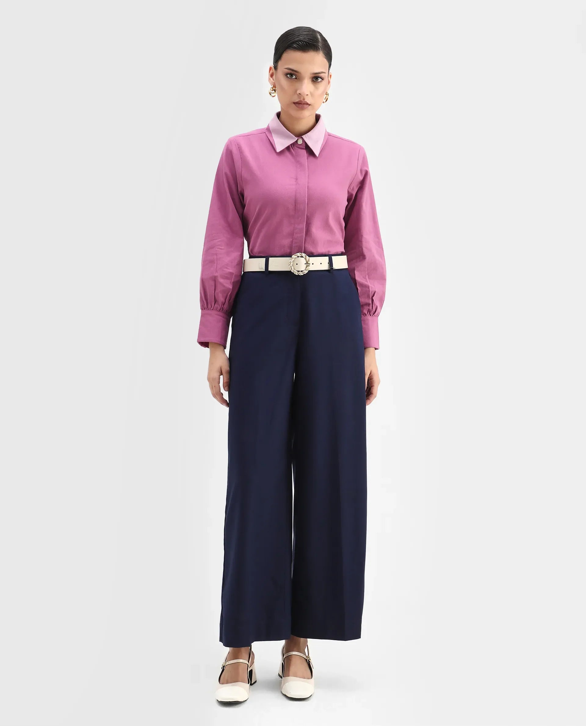 Rareism Women's Severo Pink Cotton Drop Collar Plain Cuffed Sleeve Regular Fit Shirt