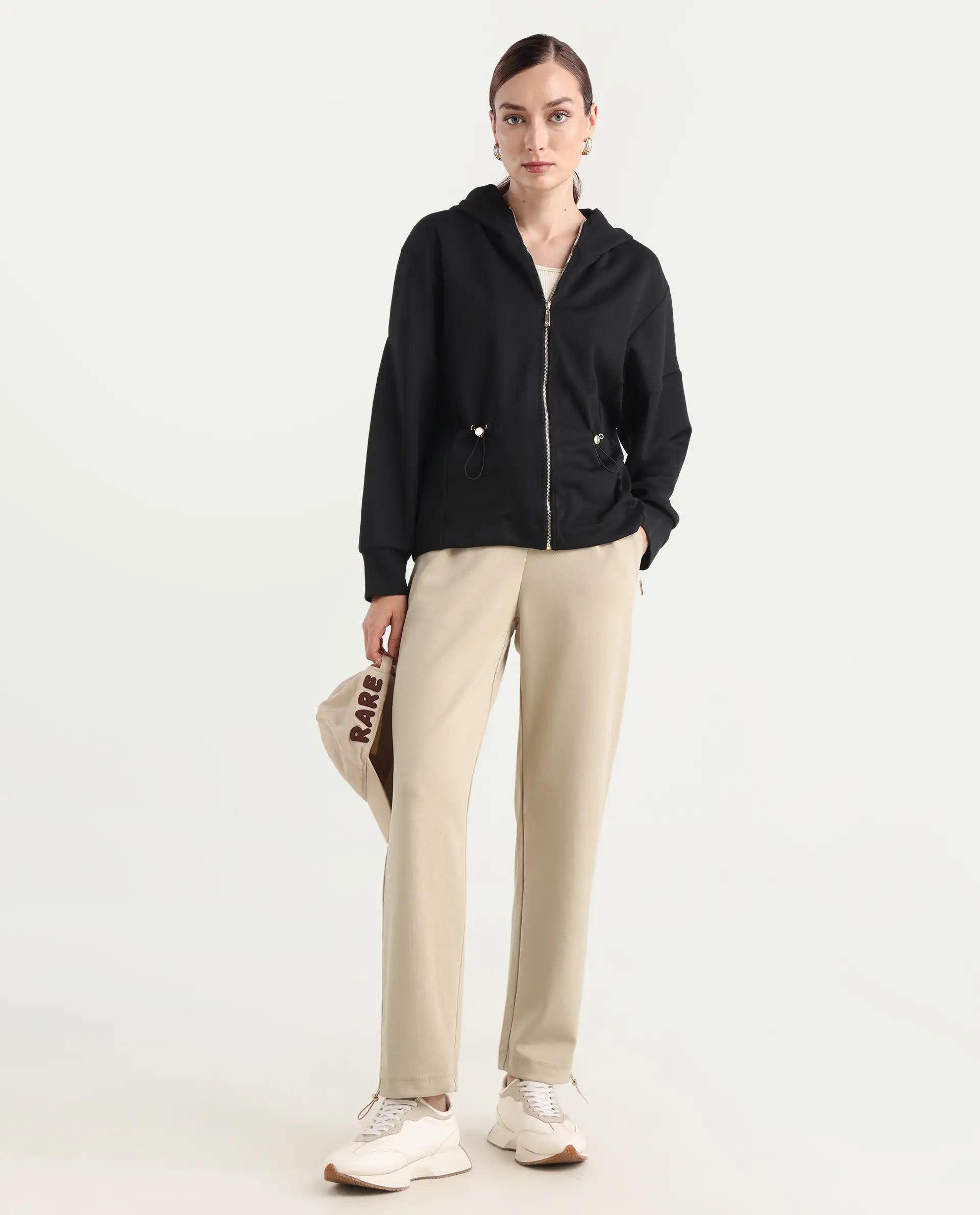 Rareism Women's Shane Beige Modal Blend Straight Printed Track Pant