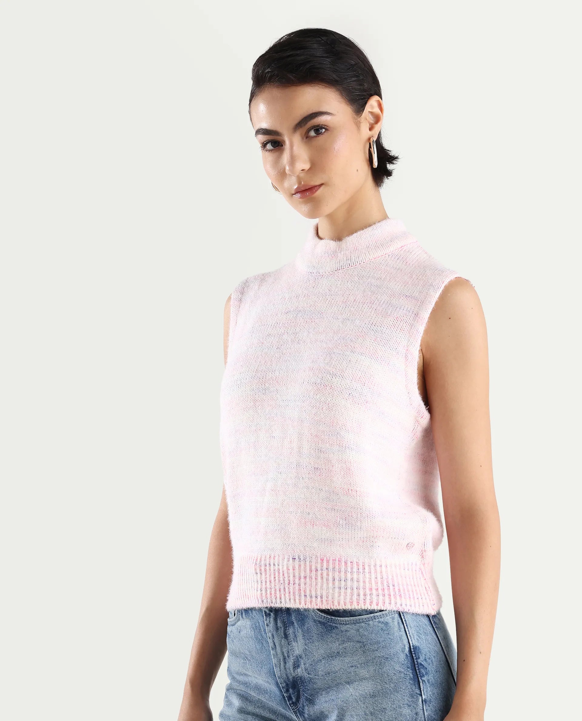 Rareism Women's Shenpa T Multi Nylon High Neck Ombre Sleeveless Regular Fit Top