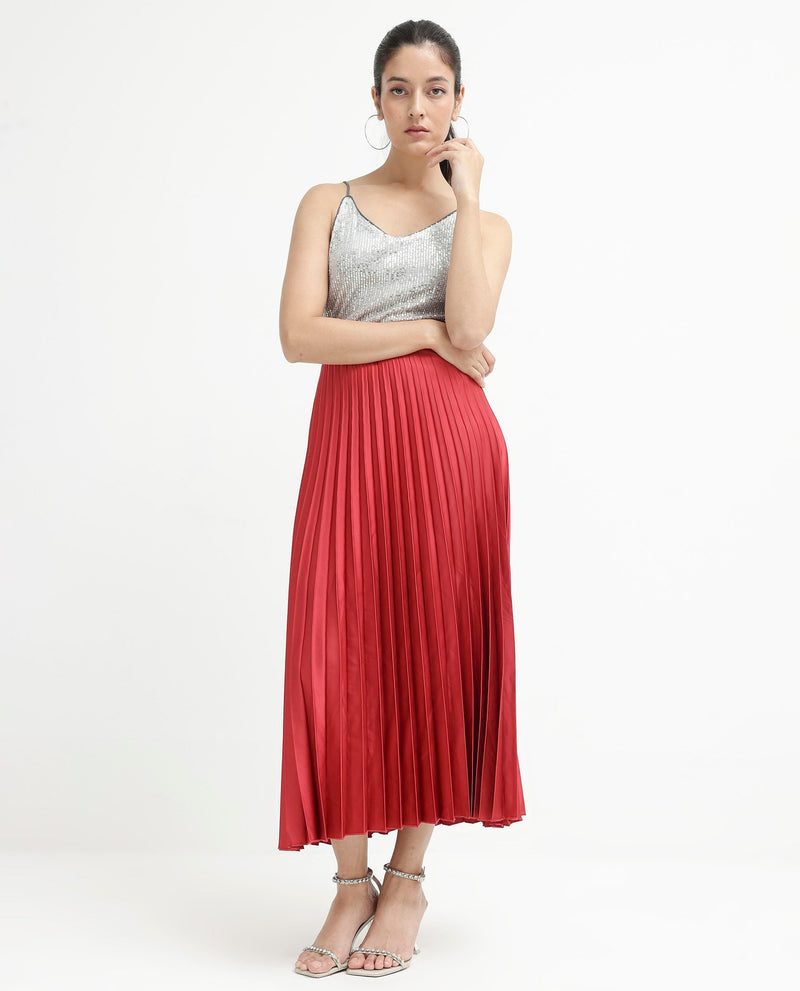 Rareism Women Shilton Maroon Polyester Fabric Solid Ankle Length Skirt