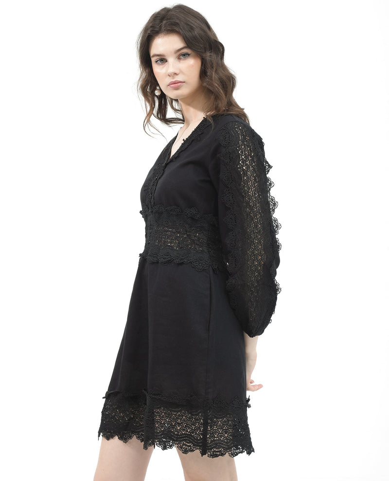 Rareism Womens Shirley Black Dress Full Sleeve Solid