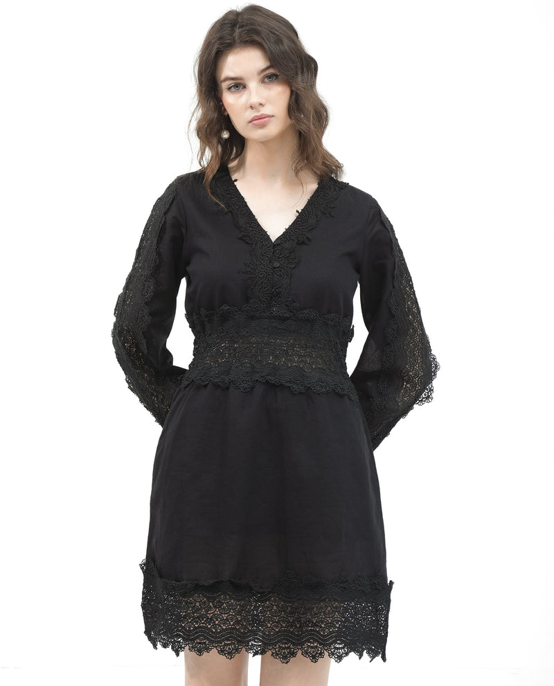 Rareism Womens Shirley Black Dress Full Sleeve Solid