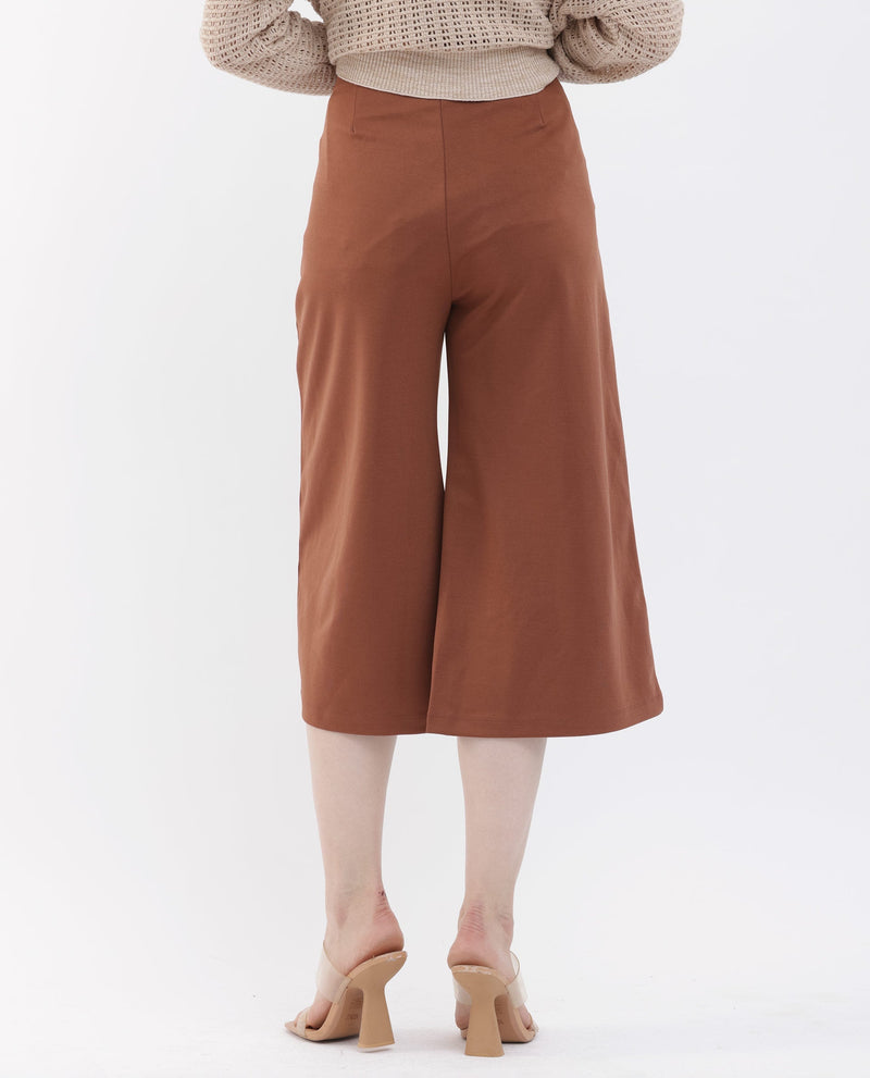 Rareism Women Shoyo Dark Brown Polyester Fabric Zip Closure Flared Fit Plain Midi Culottes