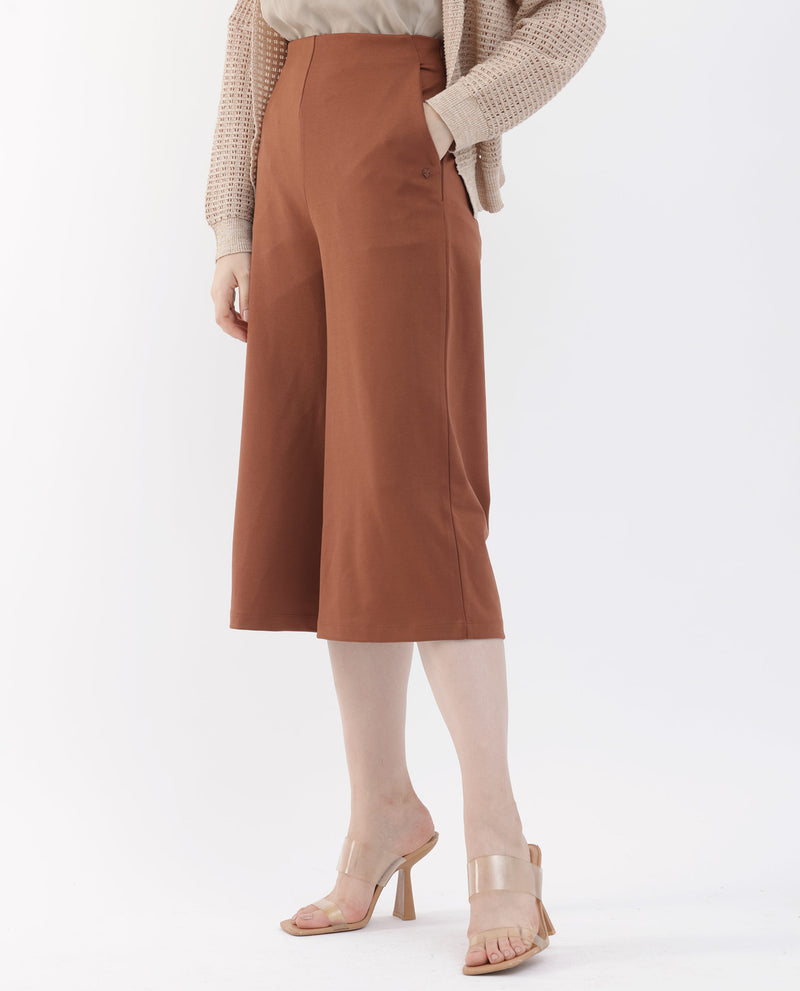 Rareism Women'S Shoyo Dark Brown Polyester Fabric Zip Closure Flared Fit Plain Midi Culottes