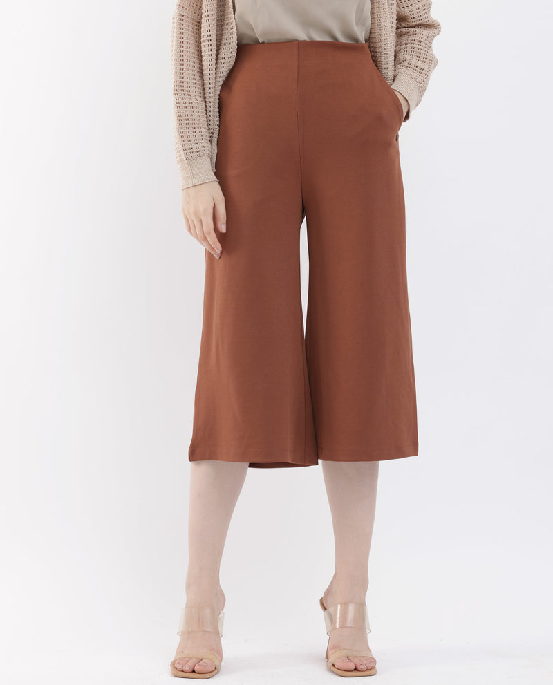 Rareism Women'S Shoyo Dark Brown Polyester Fabric Zip Closure Flared Fit Plain Midi Culottes