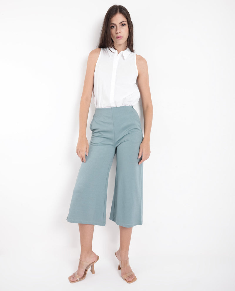 Rareism Women Shoyo Light Green Polyester Fabric Zip Closure Flared Fit Plain Midi Culottes