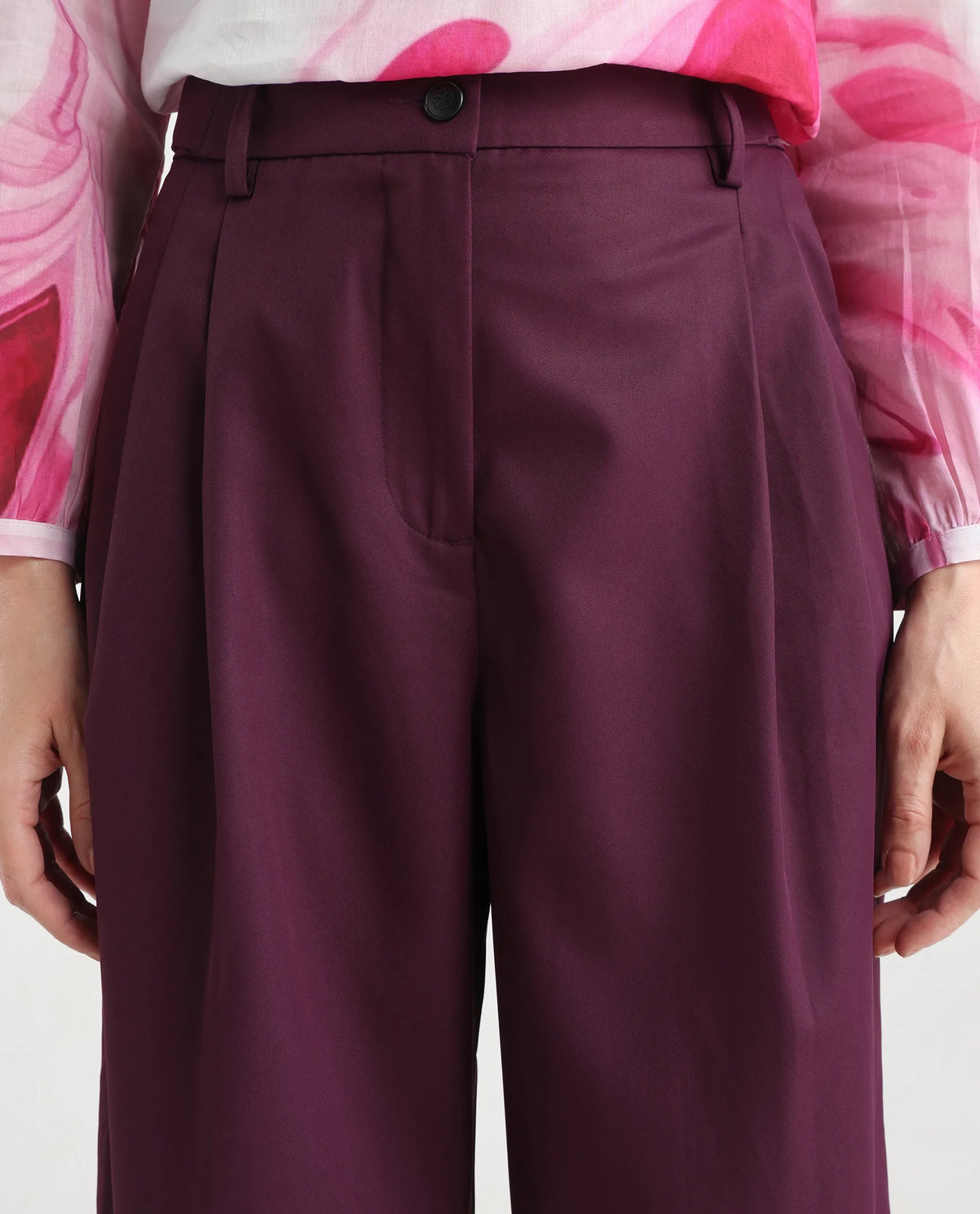 Rareism Women's Simany Purple Polyester Blend Dyed Ankle Length Wide Trouser