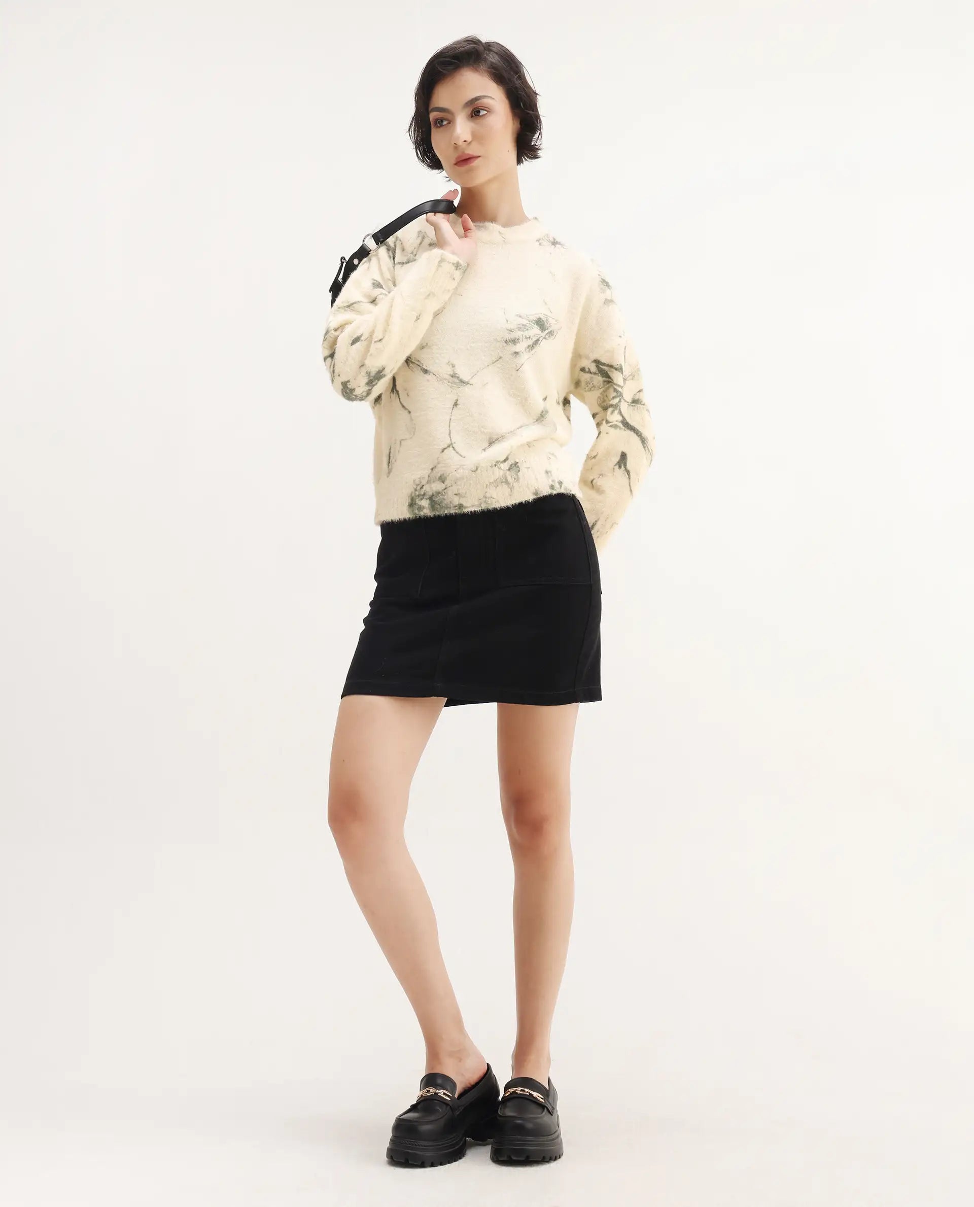 Rareism Women's Siriam Light Multi Acrylic Blend Crew Neck Relaxed Fit Sweater