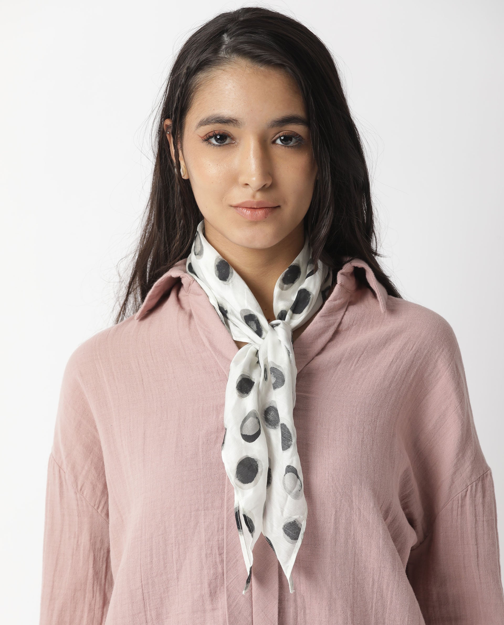 Rareism Women Soak White Scarf Cotton Silk Fabric