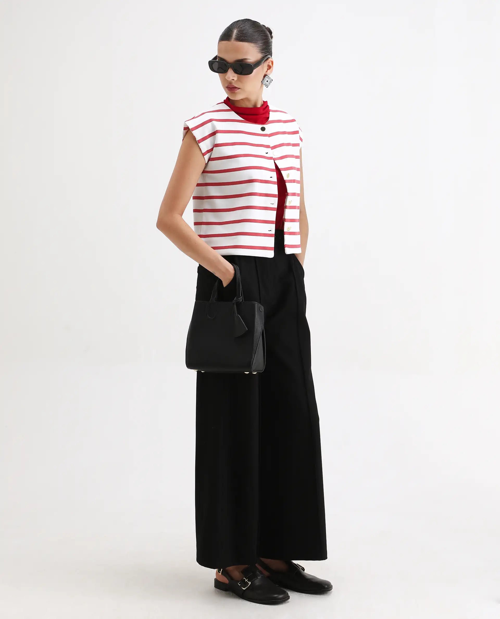 Rareism Women's Somdex Off White Cotton Blend Crew Neck Plain Sleeveless Regular Fit Top