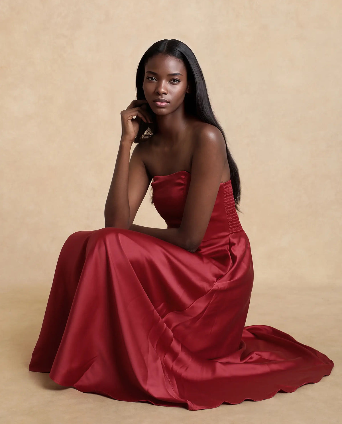 Rareism Women Somfar Red Polyester Fabric Sleeveless Sweet Heart Collar Flared Midi Plain Dress