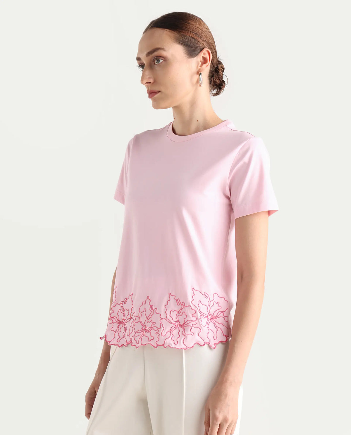 Rareism Women's Somfix Light Pink Cotton Blend Crew Neck Plain Regular Fit T-Shirt