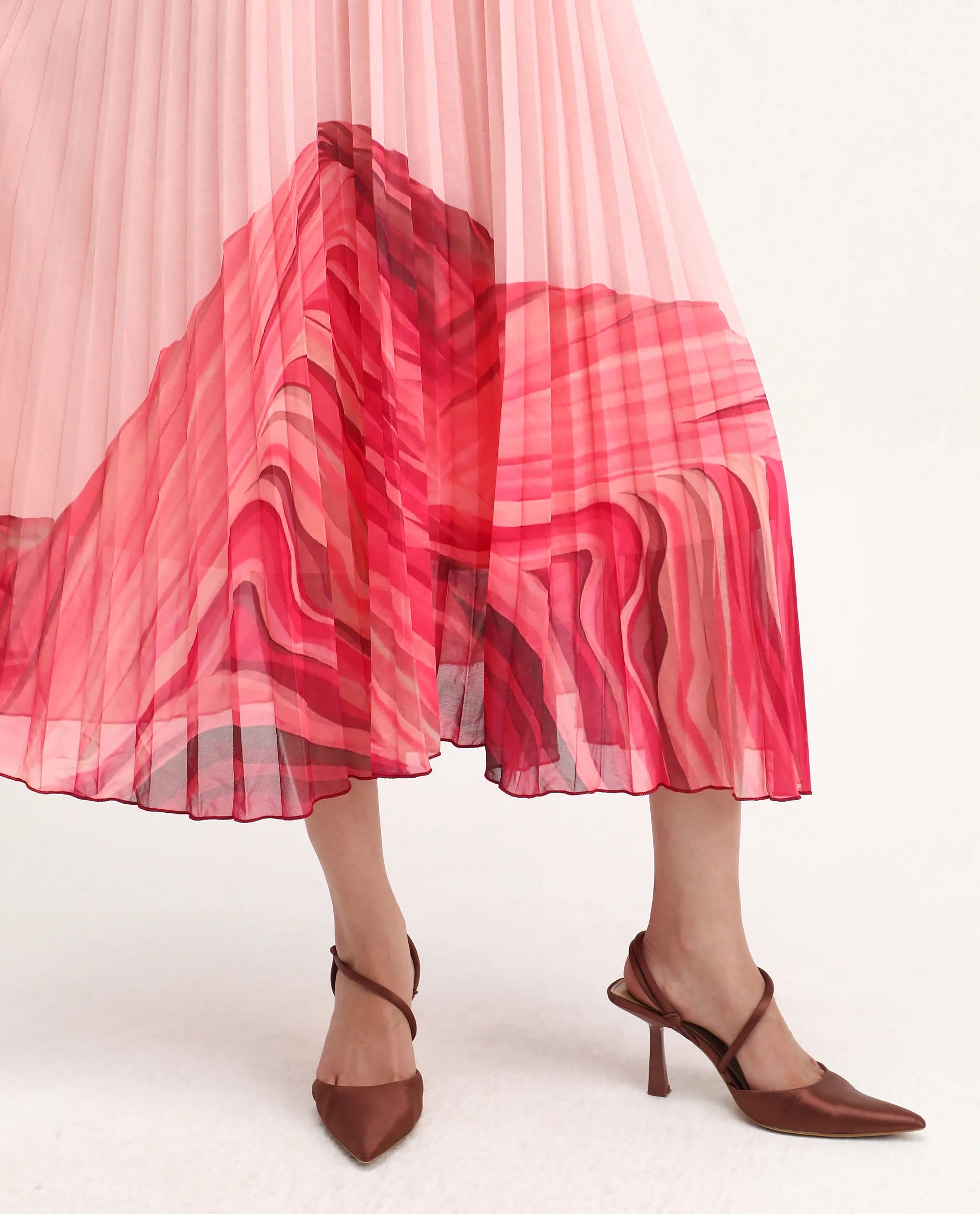 Rareism Women's Somhey Pink Polyester Shoulder Strap Plain Shoulder Strap Midi Fit And Flare Dress