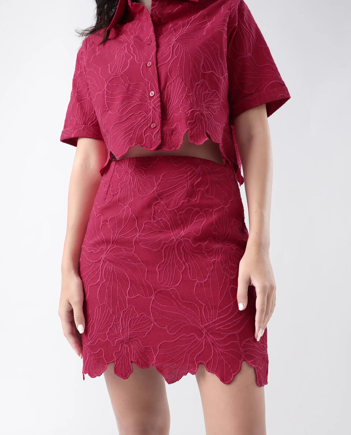 Rareism Women's Somkil Pink Cotton Plain Mini Regular Fit Skirt