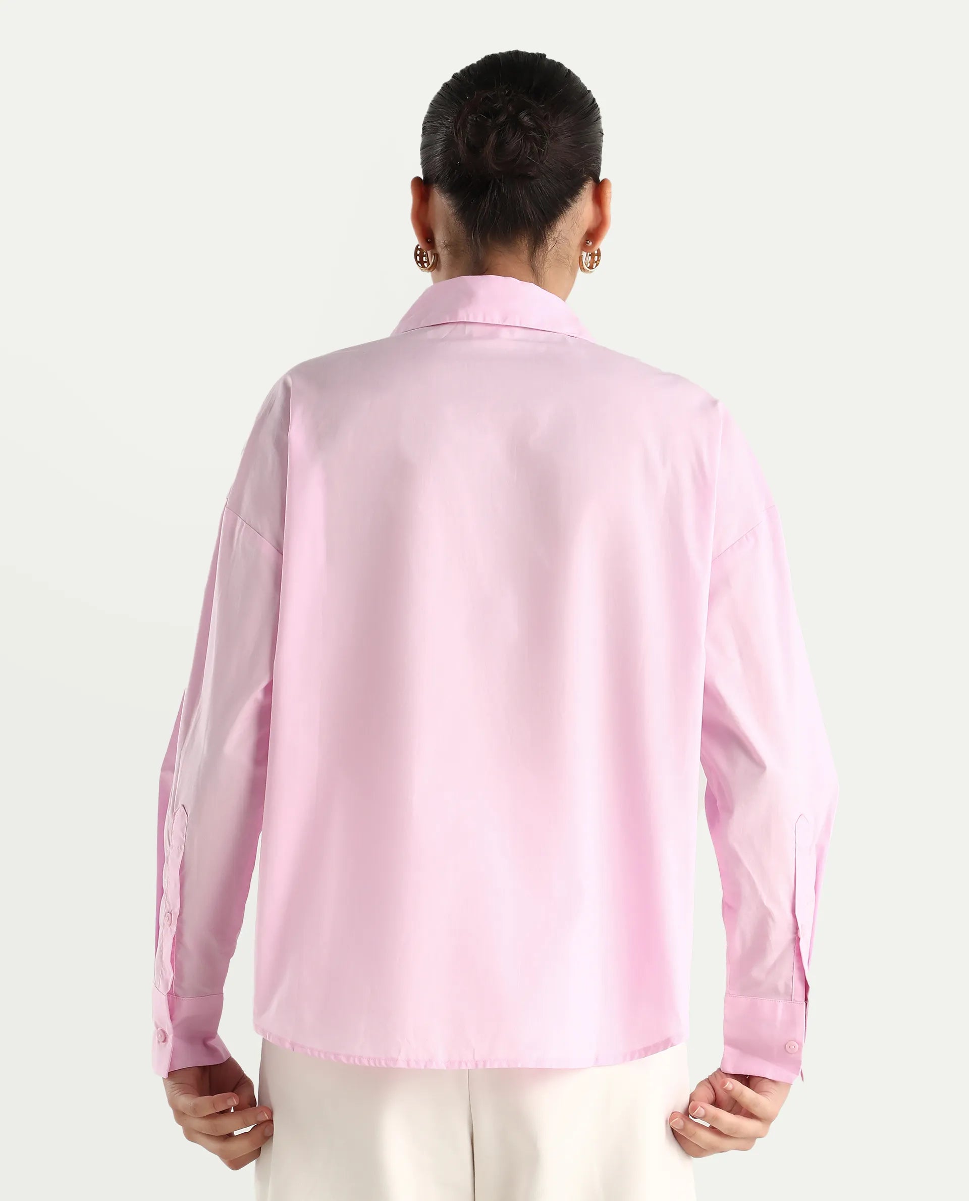 Rareism Women's Somrang Pink Cotton Spread Collar Plain Cuffed Sleeve Regular Fit Shirt