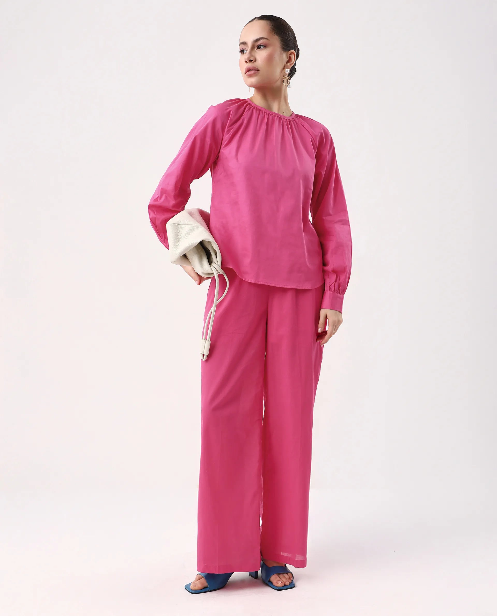 Rareism Women's Somhur B Pink Viscose Blend Plain Ankle Length Straight Fit Trouser