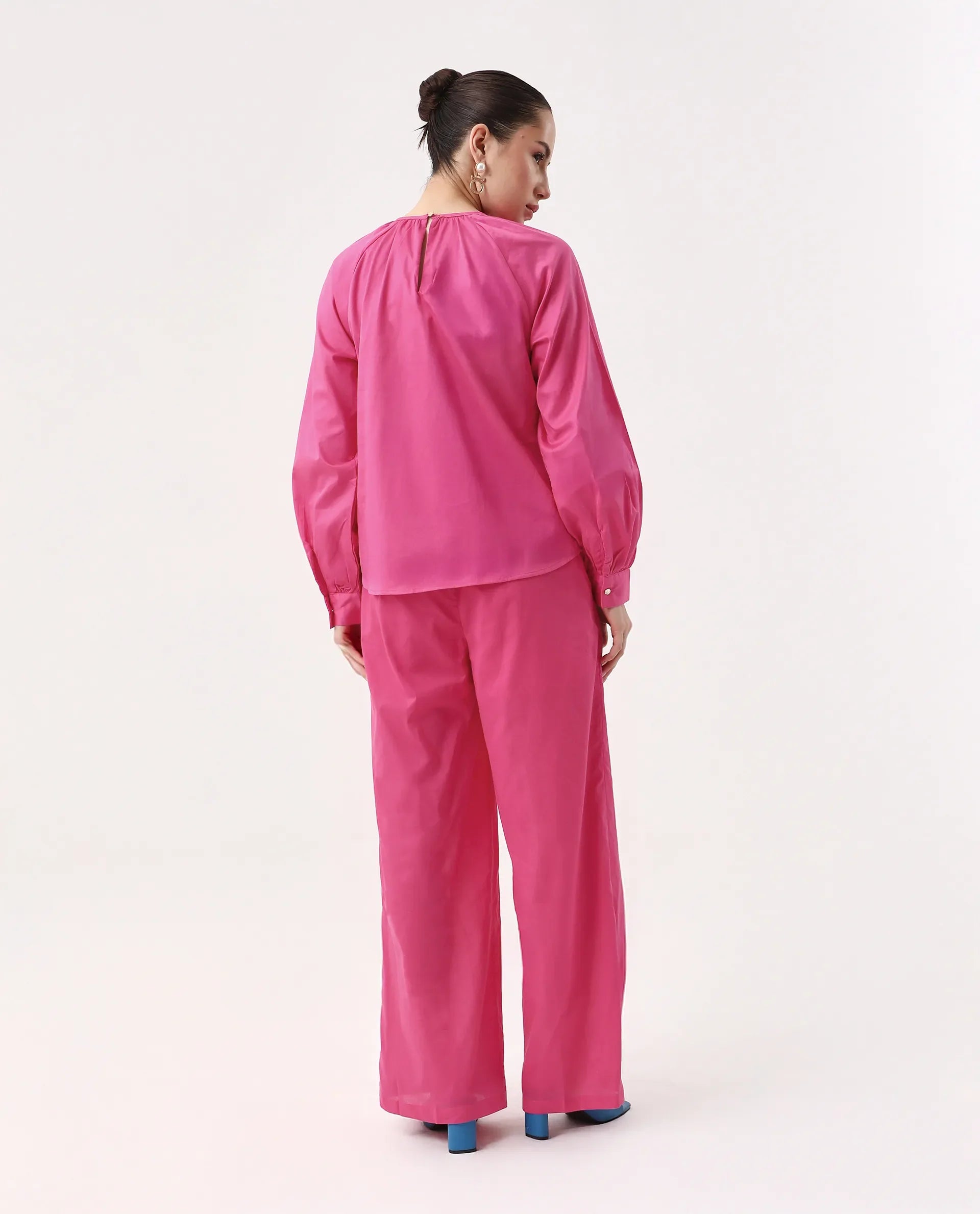 Rareism Women's Somhur B Pink Viscose Blend Plain Ankle Length Straight Fit Trouser