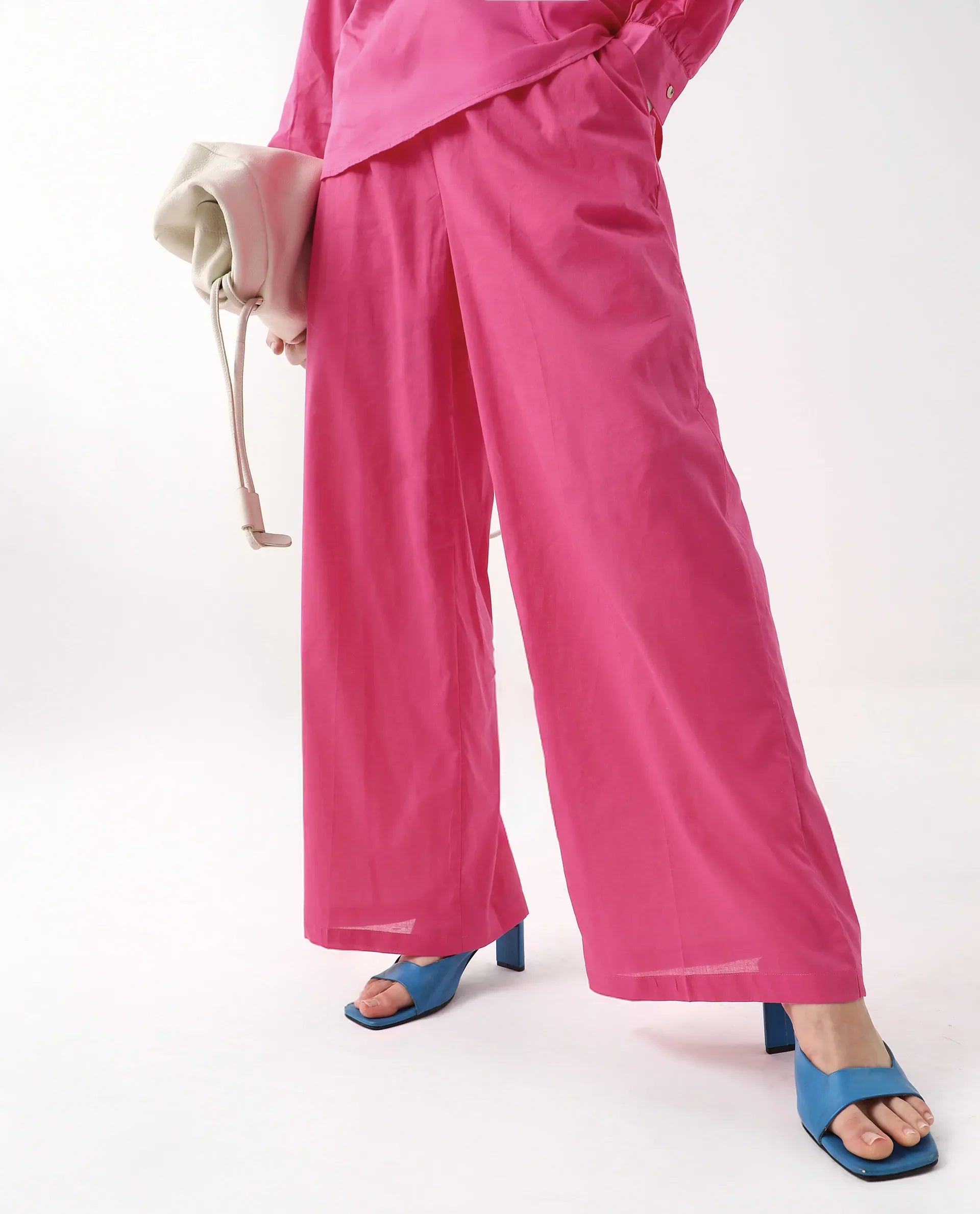 Rareism Women's Somhur B Pink Viscose Blend Plain Ankle Length Straight Fit Trouser