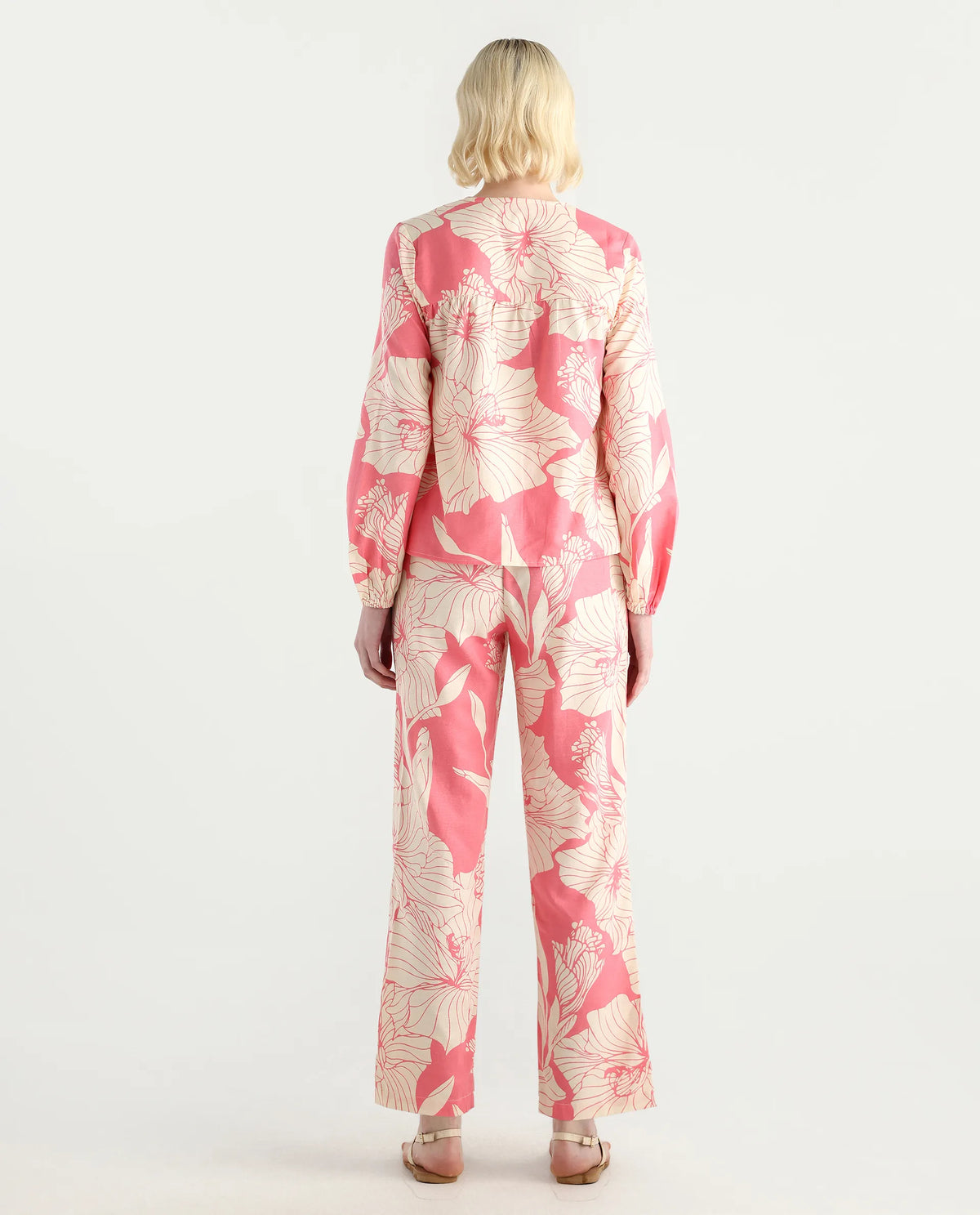 Rareism Women's Somyan B Pink Rayon Blend Floral Print Ankle Length Straight Fit Trouser