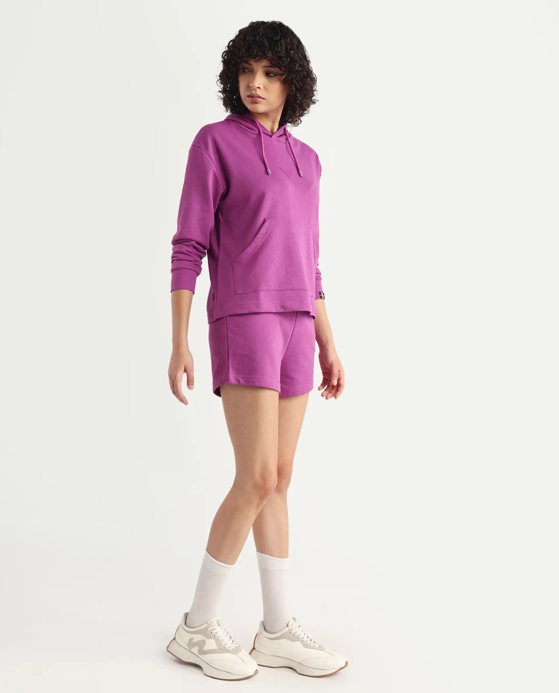 Rareism Women's Spence-1 Purple Polyester Blend Plain Mini Regular Fit Shorts