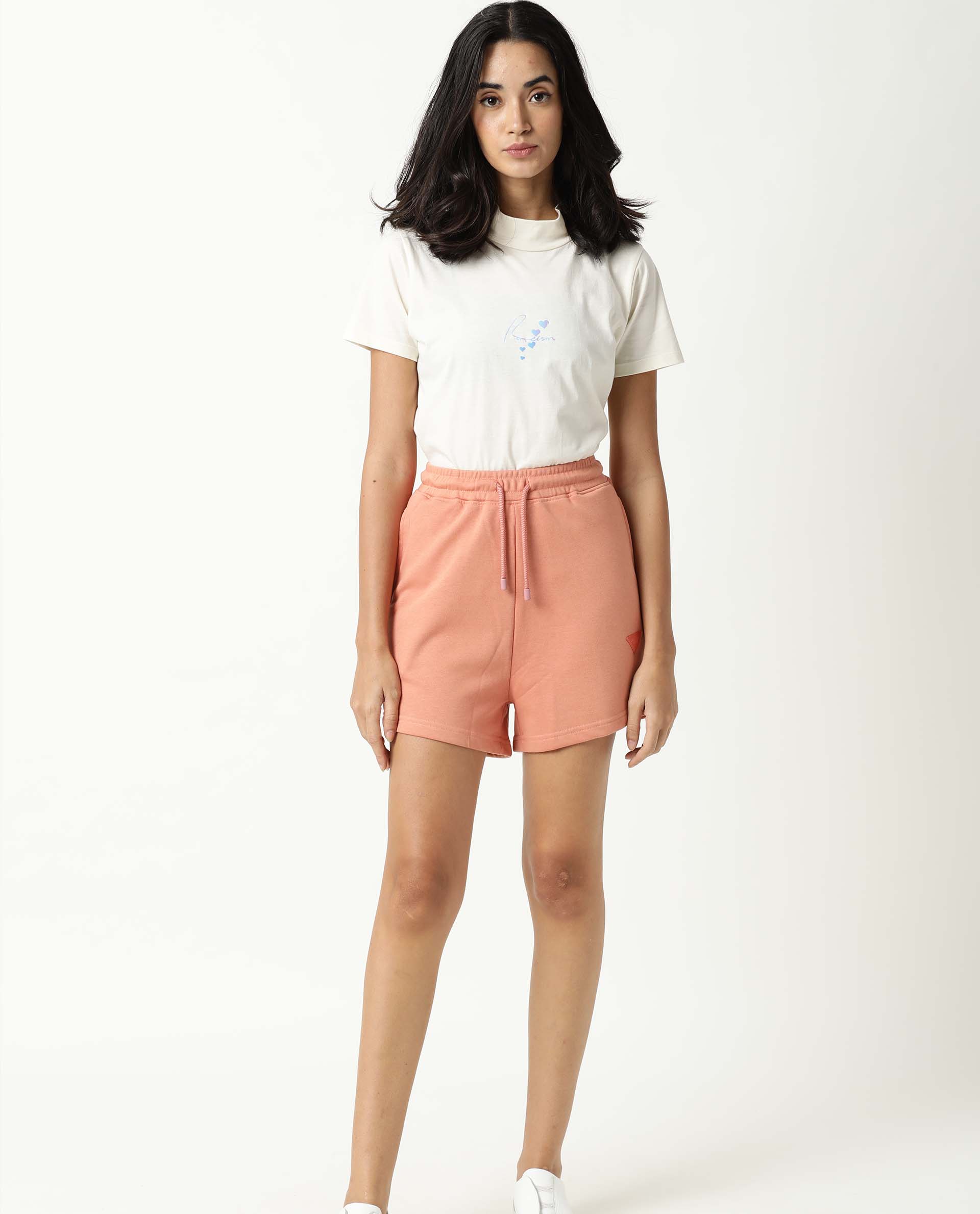 Rareism Women Spence Orange Poly Cotton Fabric Regular Fit Solid Mid Rise Shorts