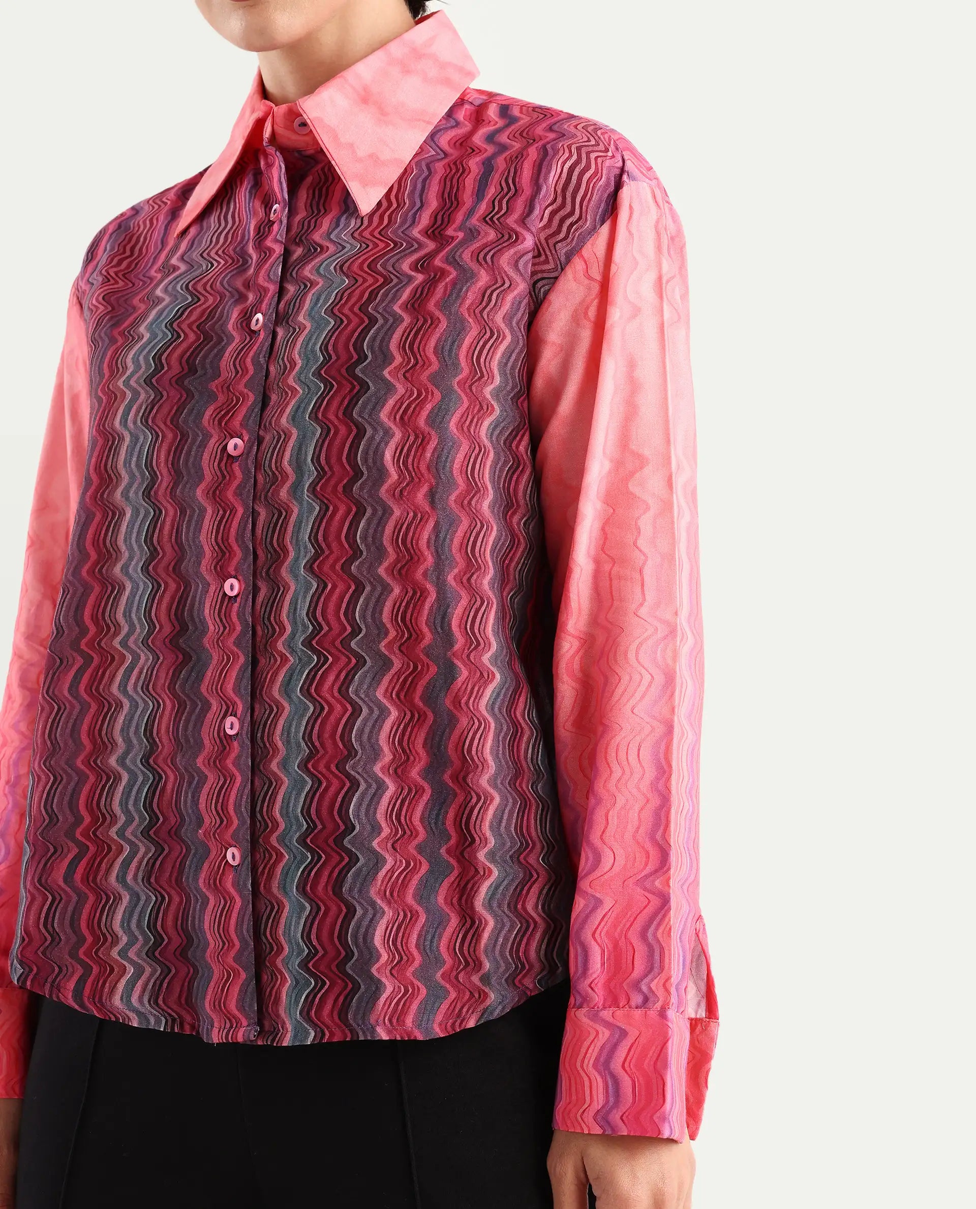 Rareism Women's Spezia Multi Cotton Drop Collar Abstract Print Cuffed Sleeve Regular Fit Shirt