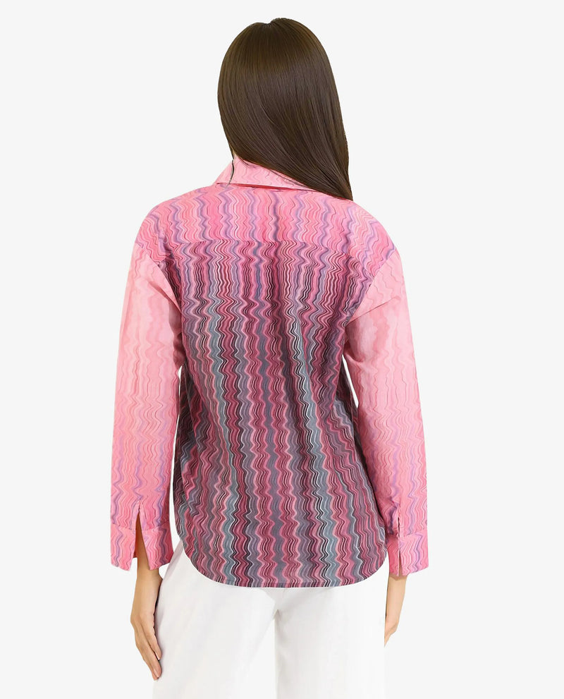 Rareism Women Spezia Multi Cuffed Sleeve Collared Neck  Abstract Print Shirt