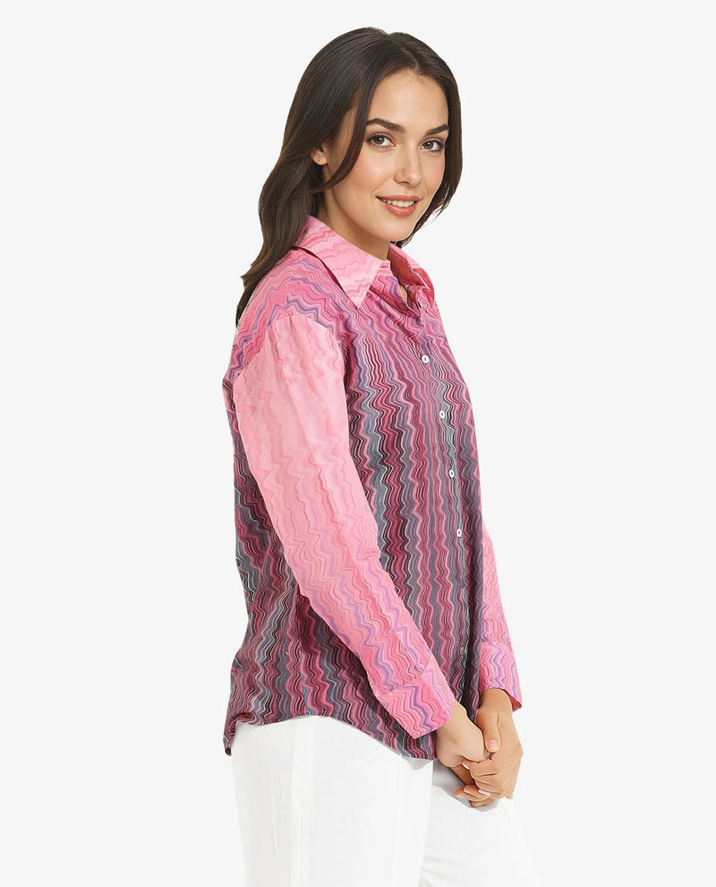 Rareism Women Spezia Multi Cuffed Sleeve Collared Neck  Abstract Print Shirt