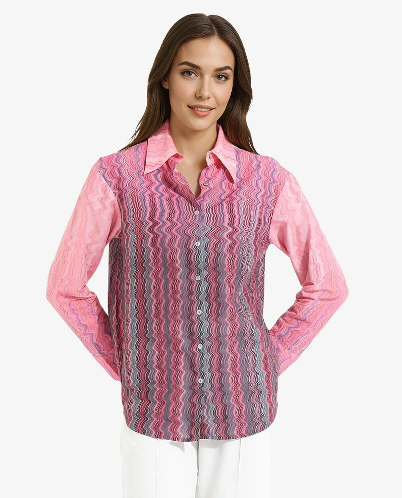 Rareism Women Spezia Multi Cuffed Sleeve Collared Neck  Abstract Print Shirt