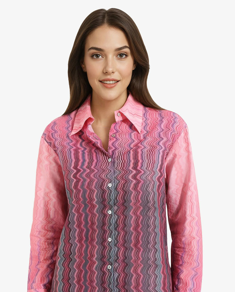 Rareism Women Spezia Multi Cuffed Sleeve Collared Neck  Abstract Print Shirt