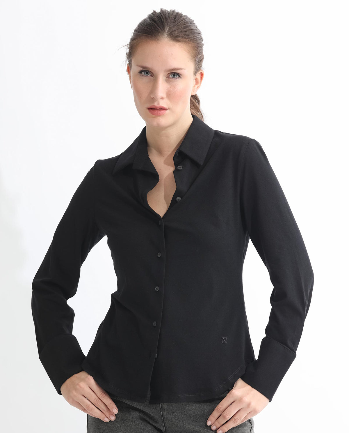 Rareism Women'S Spie Black Regular Sleeve Shirt Collar Solid Shirt