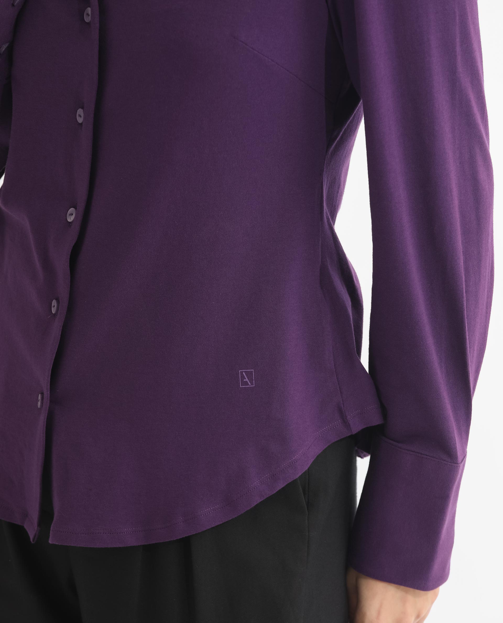 Rareism Women Spie Dark Purple  Regular Sleeve Shirt Collar Solid Shirt