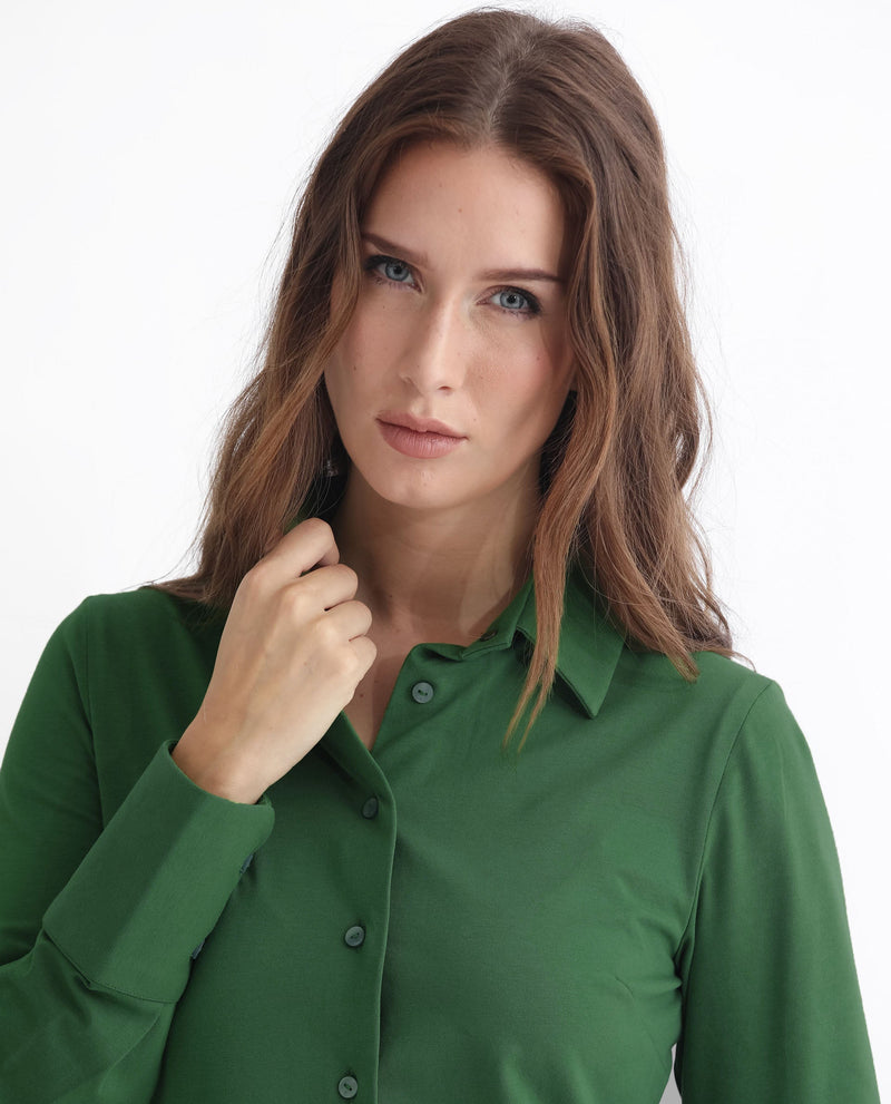 Rareism Women Spie Olive  Regular Sleeve Shirt Collar Solid Shirt