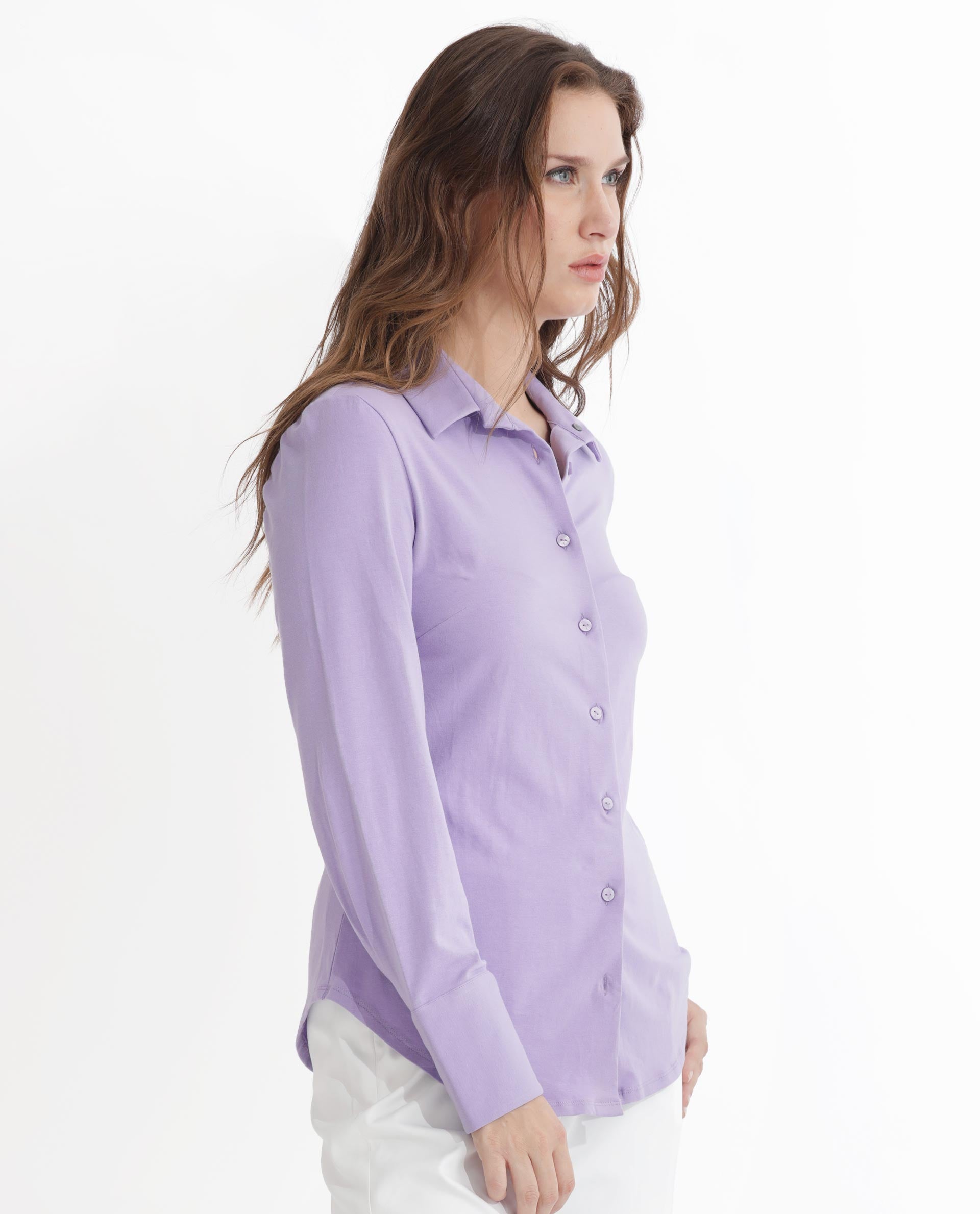Rareism Women Spie Pastel Purple  Regular Sleeve Shirt Collar Solid Shirt