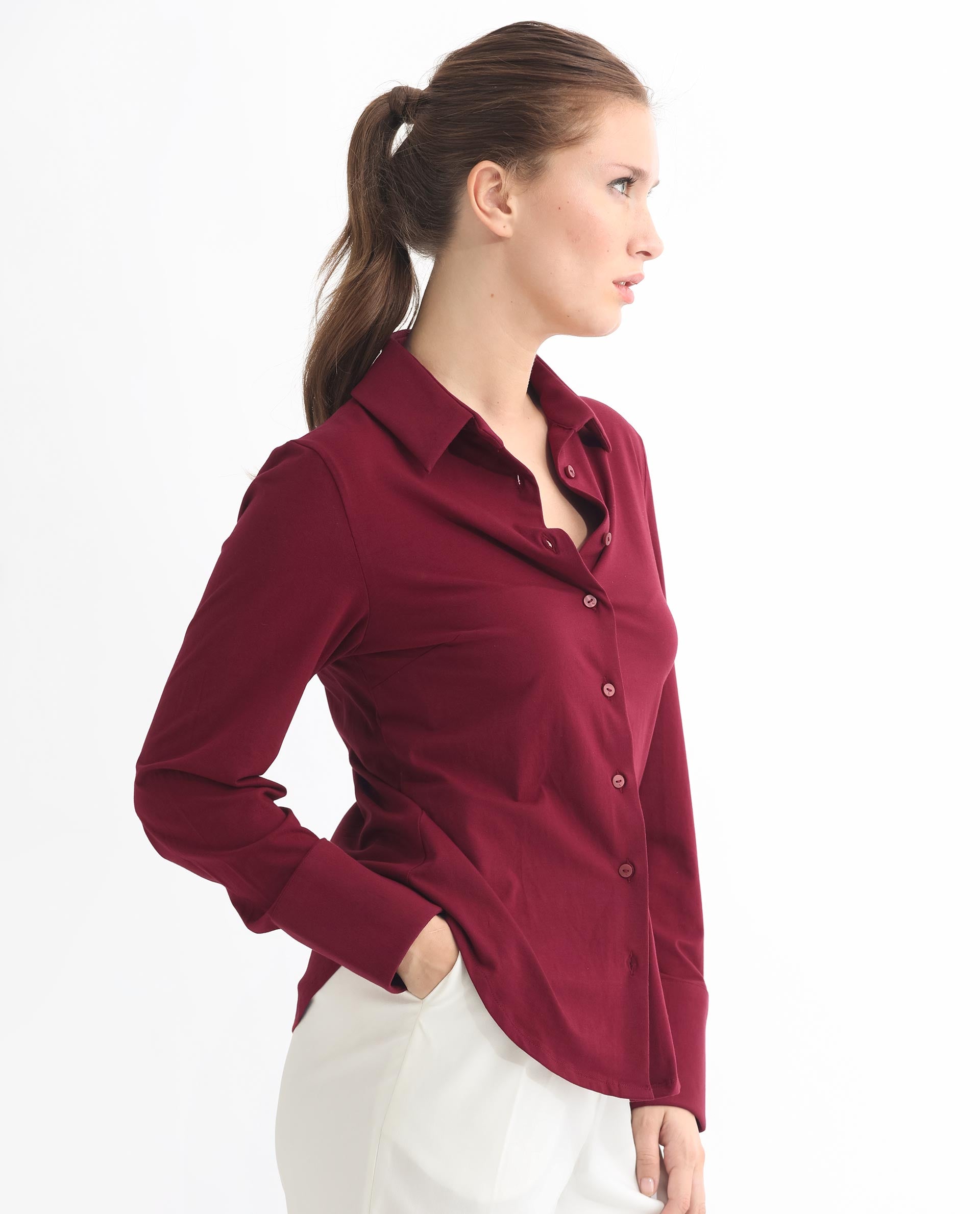Rareism Women Spie Maroon  Regular Sleeve Collared Neck Solid Shirt
