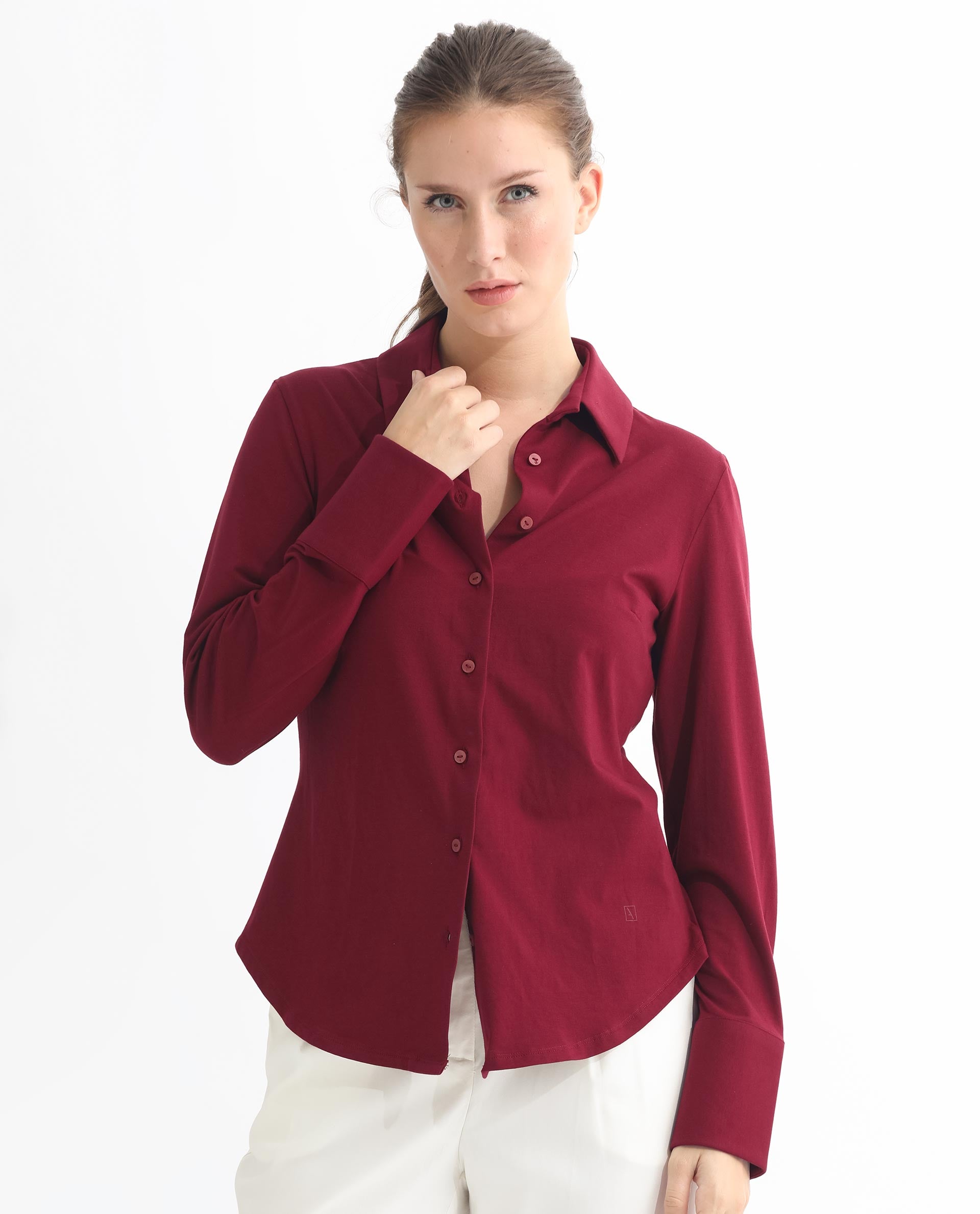 Rareism Women Spie Maroon  Regular Sleeve Collared Neck Solid Shirt