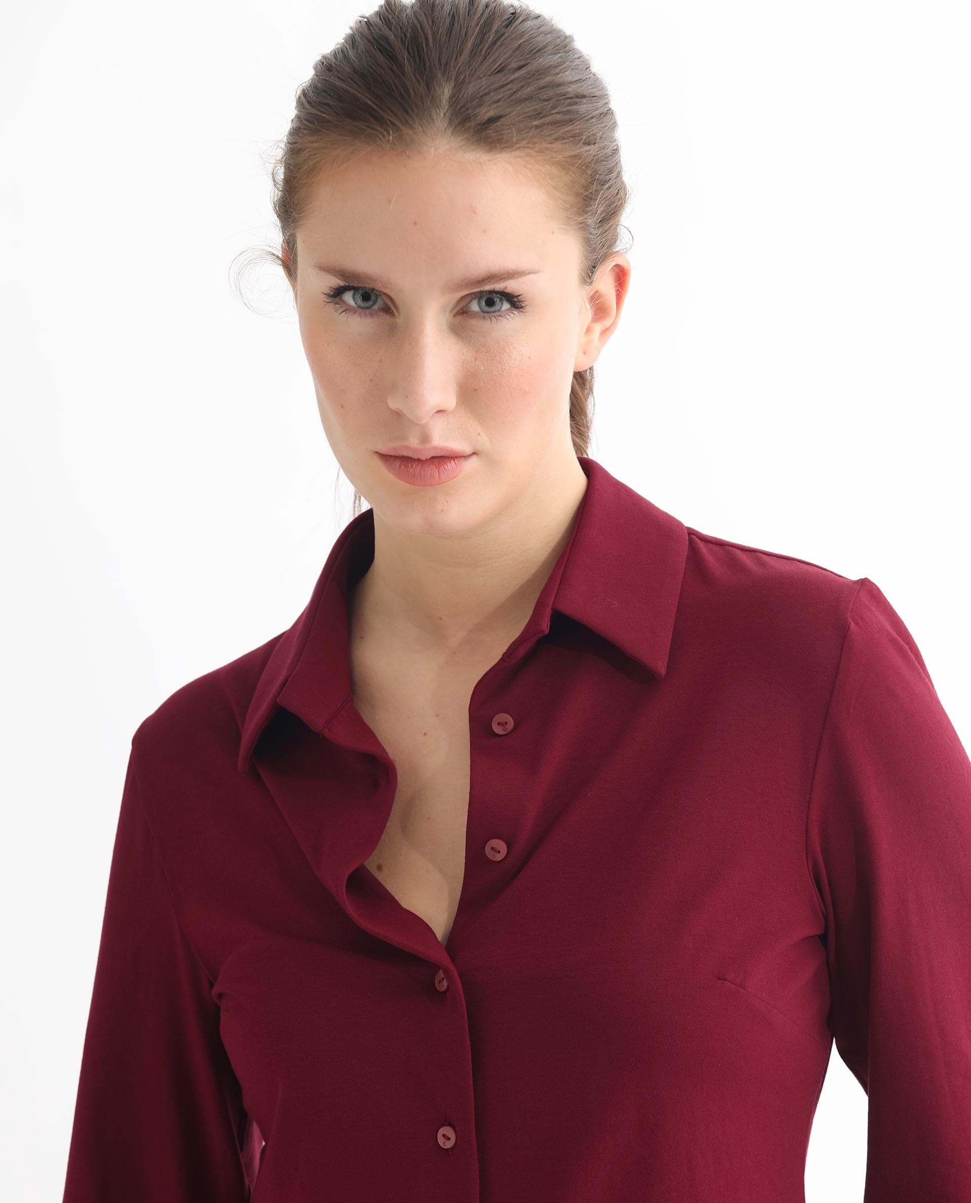 Rareism Women Spie Maroon  Regular Sleeve Collared Neck Solid Shirt