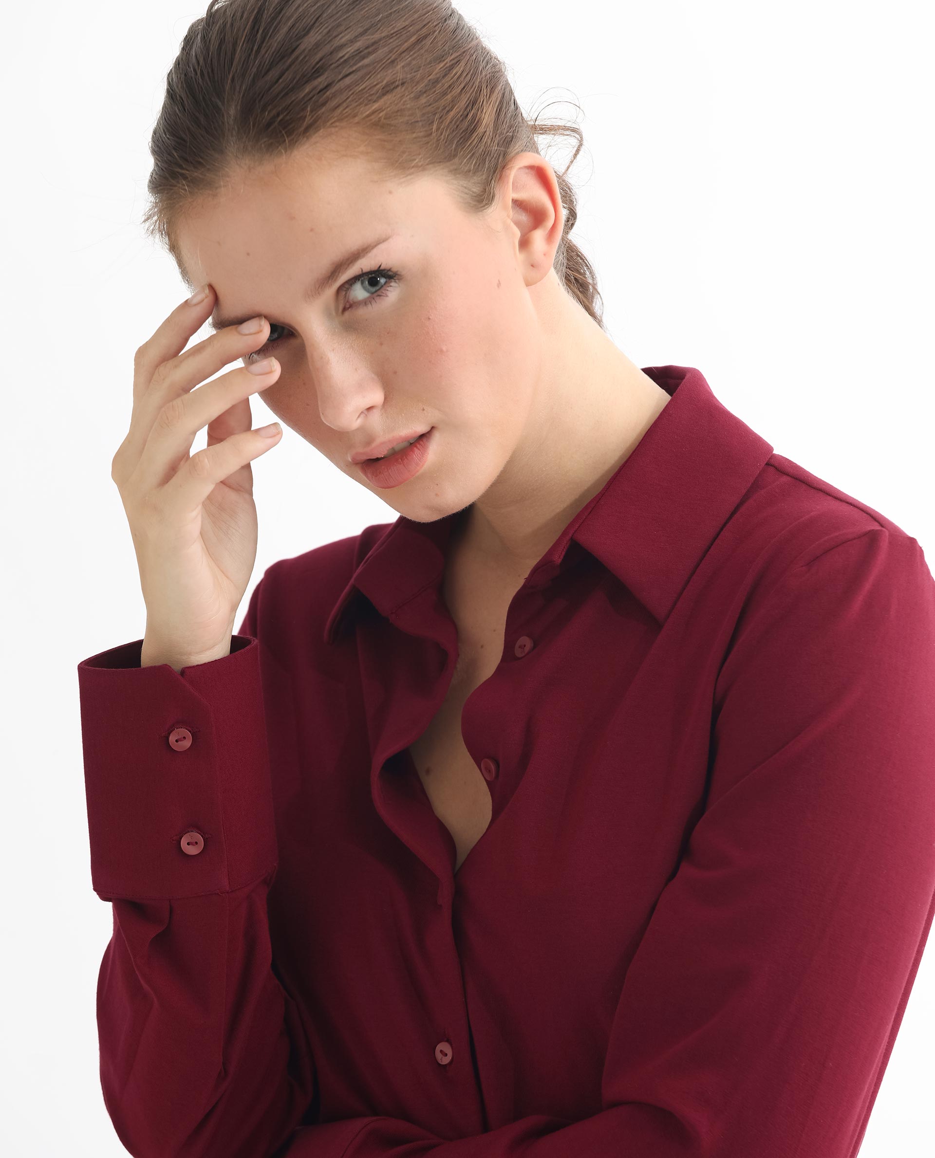 Rareism Women Spie Maroon  Regular Sleeve Collared Neck Solid Shirt