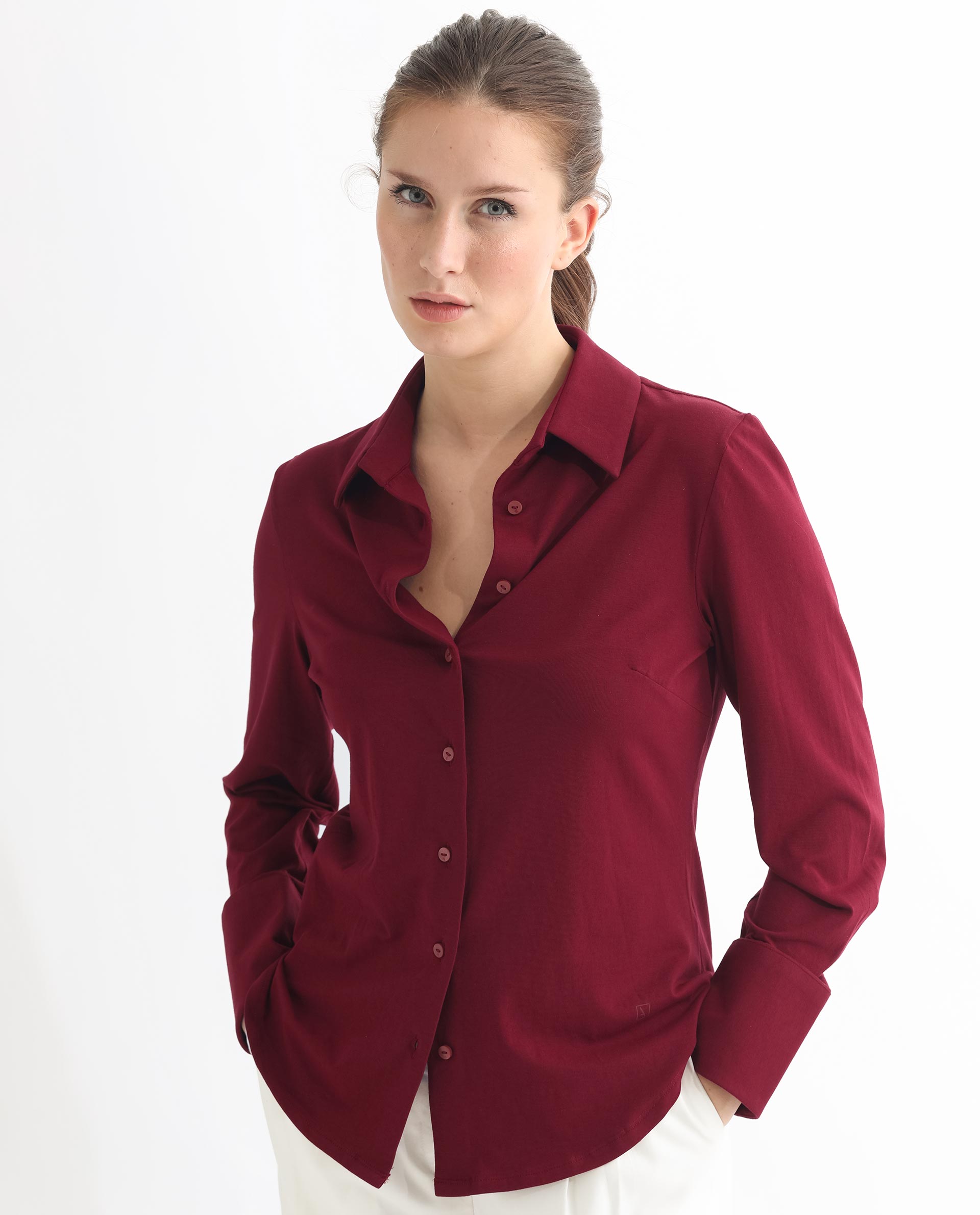 Rareism Women Spie Maroon  Regular Sleeve Collared Neck Solid Shirt