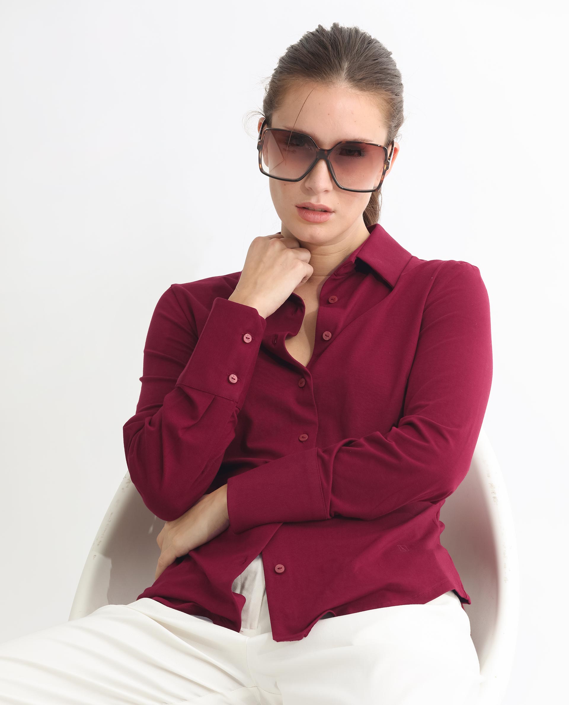 Rareism Women Spie Maroon  Regular Sleeve Collared Neck Solid Shirt