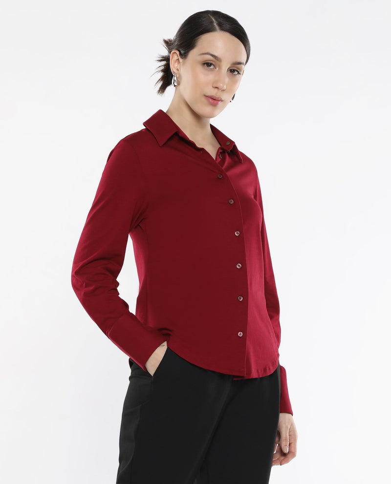 Rareism Articale Spie-1 Maroon Collared Neck Full Sleeve Slim Fit Plain Shirt