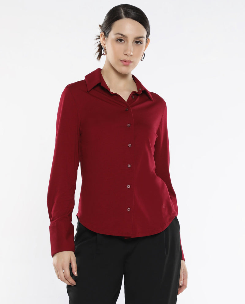 Rareism Articale Spie-1 Maroon Collared Neck Full Sleeve Slim Fit Plain Shirt