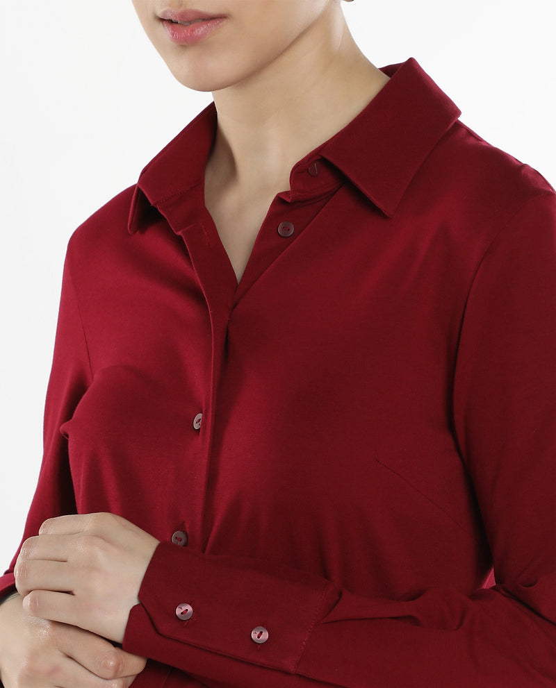 Rareism Articale Spie-1 Maroon Collared Neck Full Sleeve Slim Fit Plain Shirt