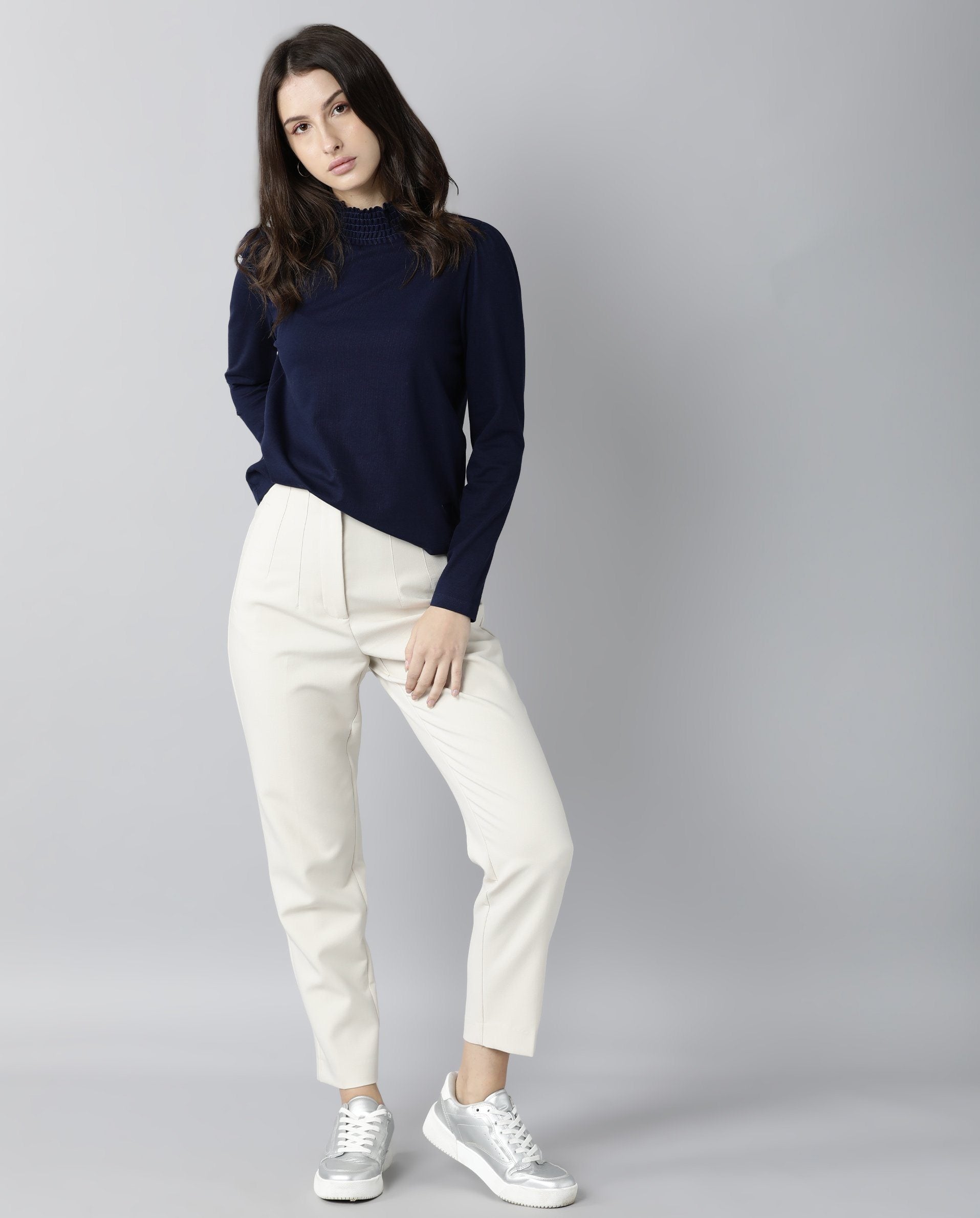 Rareism Women Spinny Navy T-Shirt Full Sleeves