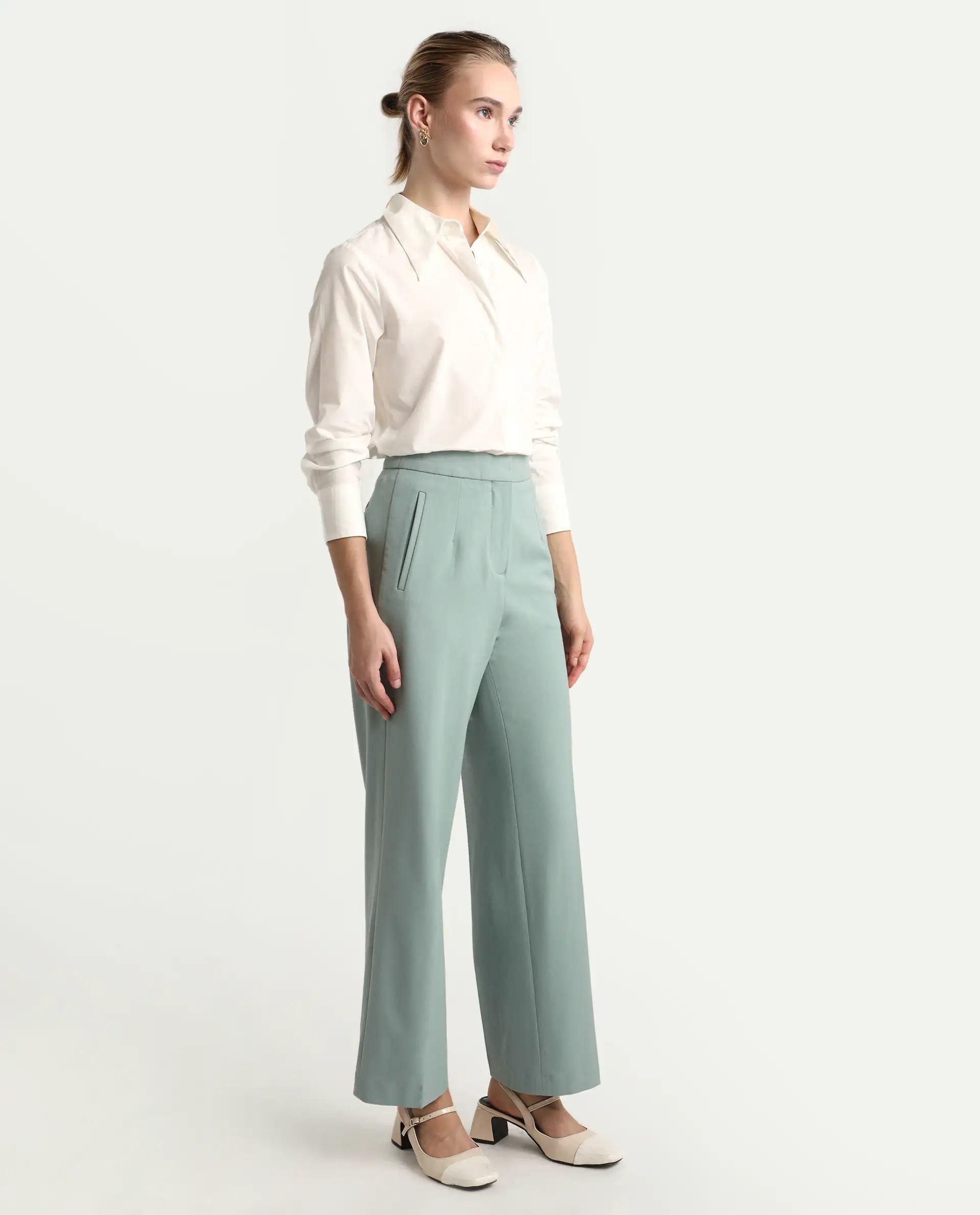 Rareism Women's Srait Aqua Polyester Straight Fit Travel Trouser