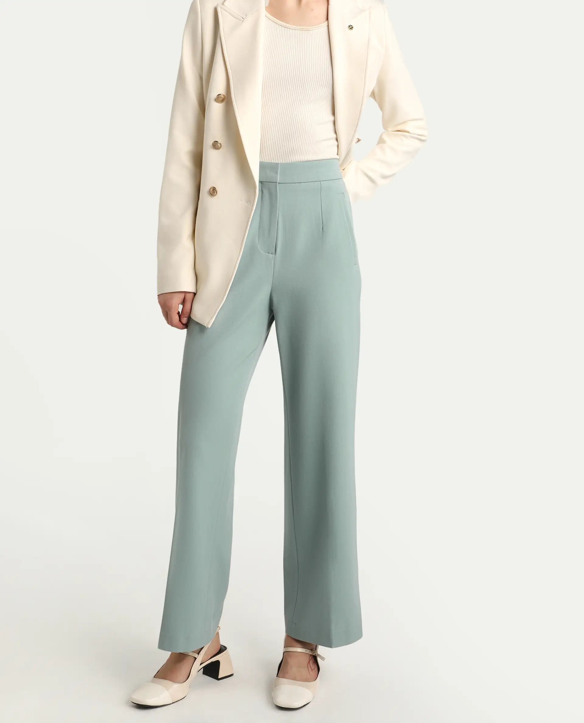 Rareism Women's Srait Aqua Polyester Straight Fit Travel Trouser