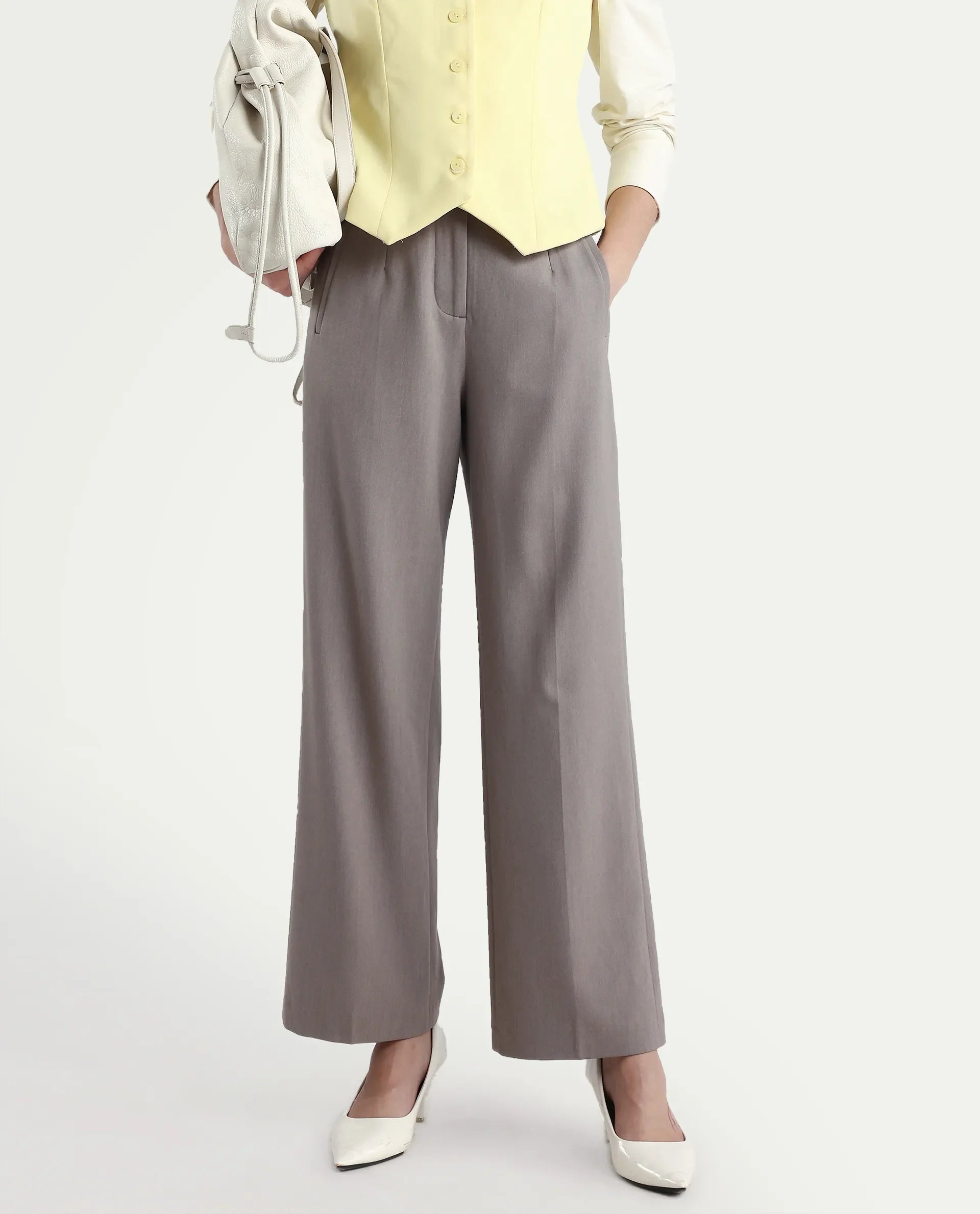 Rareism Women's Srait Fawn Polyester Blend Straight Fit Travel Trouser